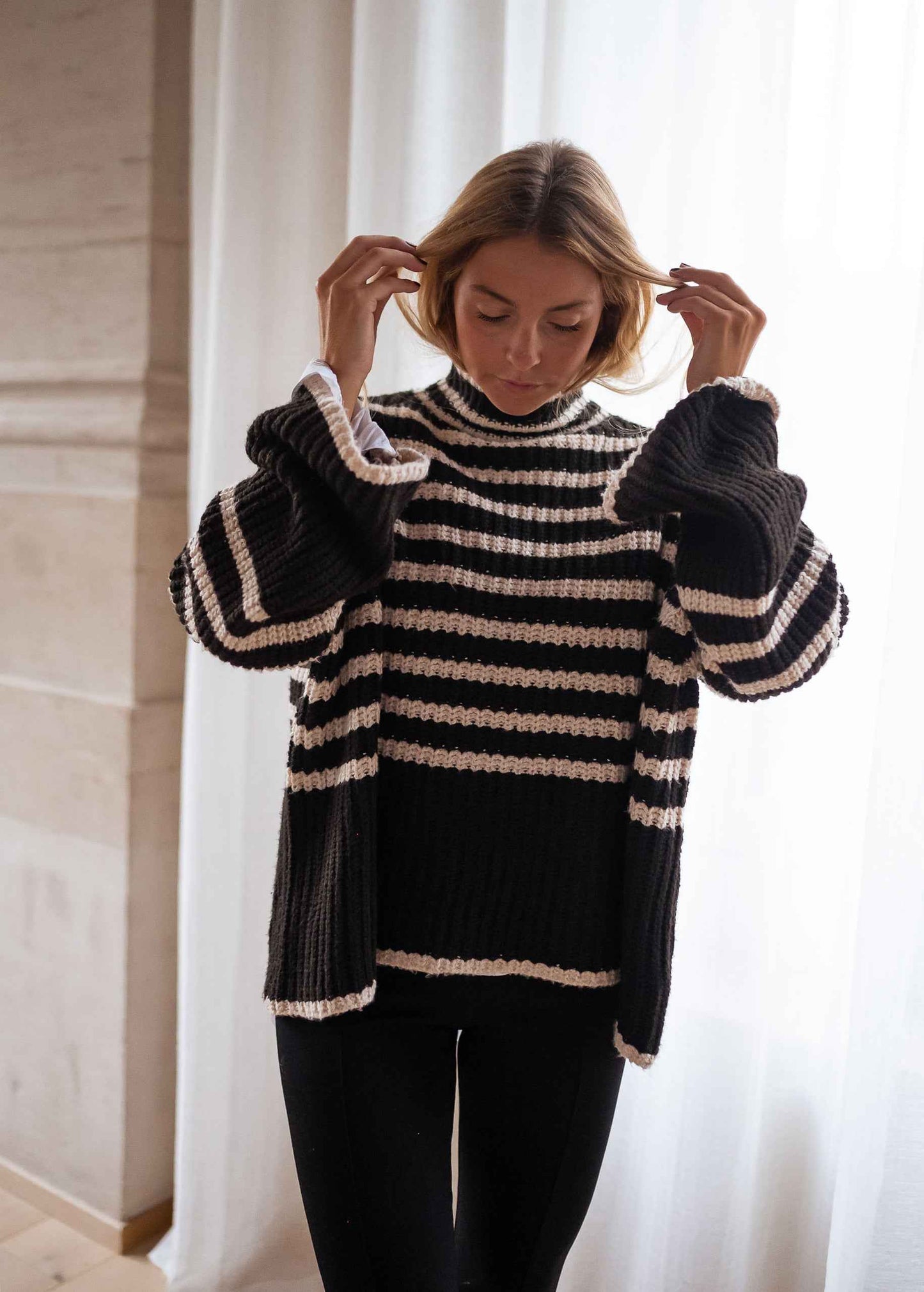 Black and Ecru Striped Genna Sweater