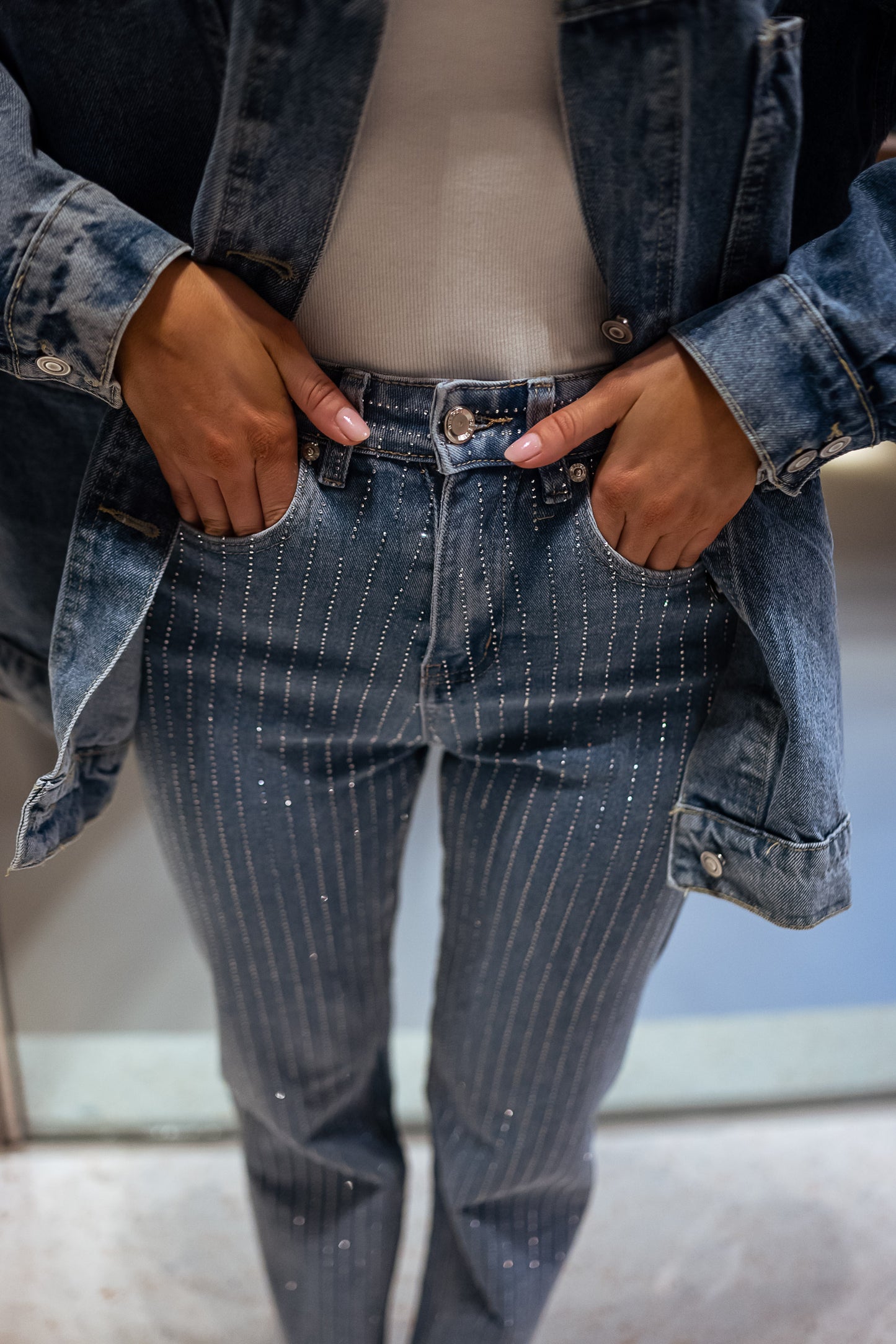 Blue Duffy Jeans With Rhinestones