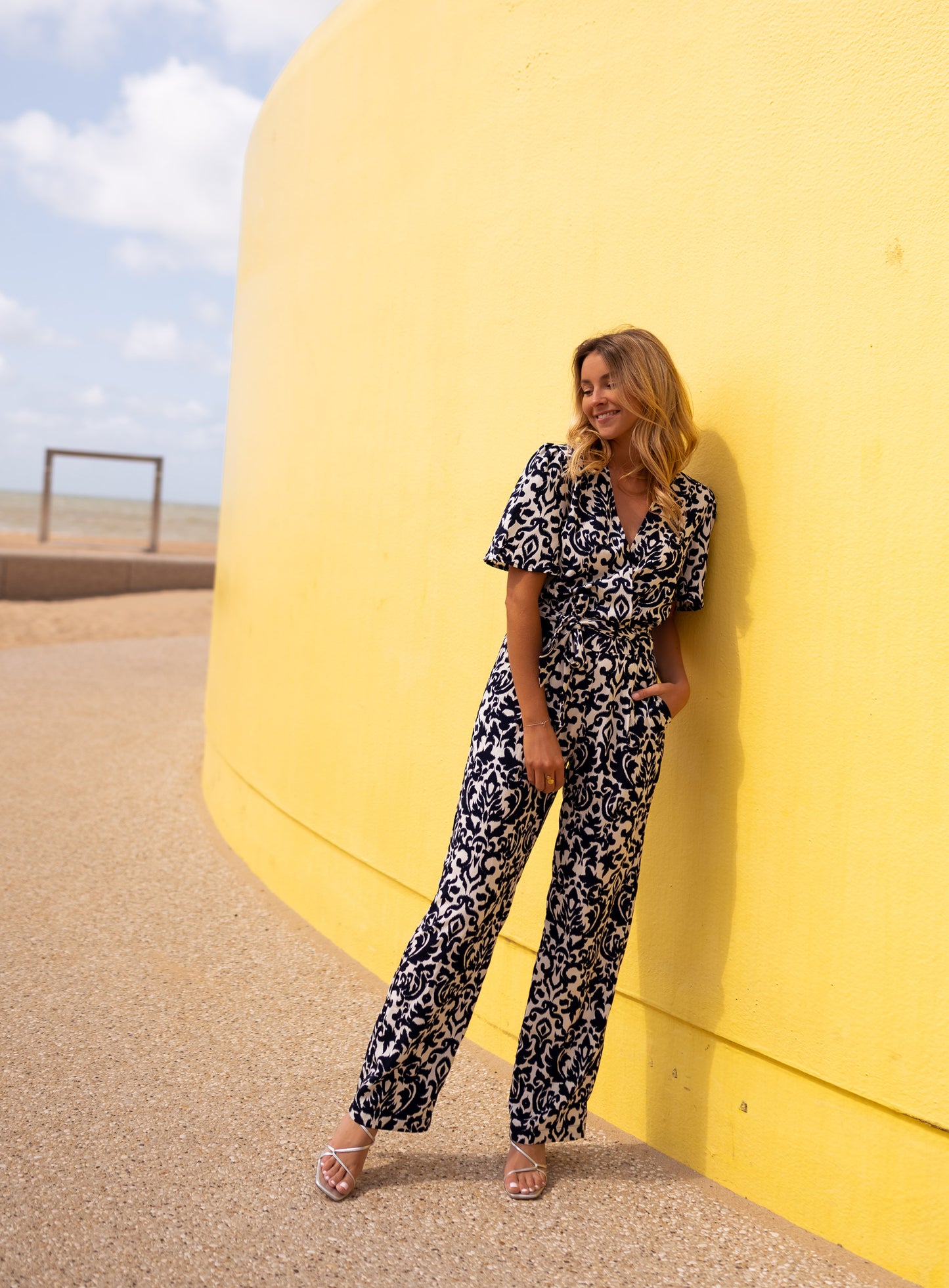 Ecru and Blue Lea Jumpsuit