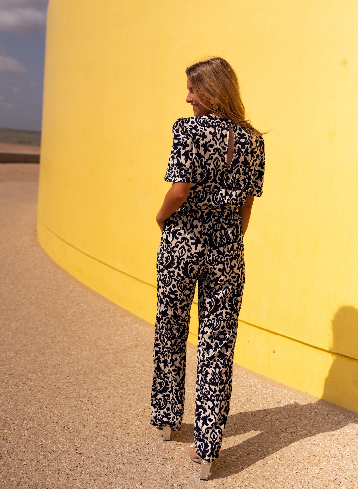 Ecru and Blue Lea Jumpsuit