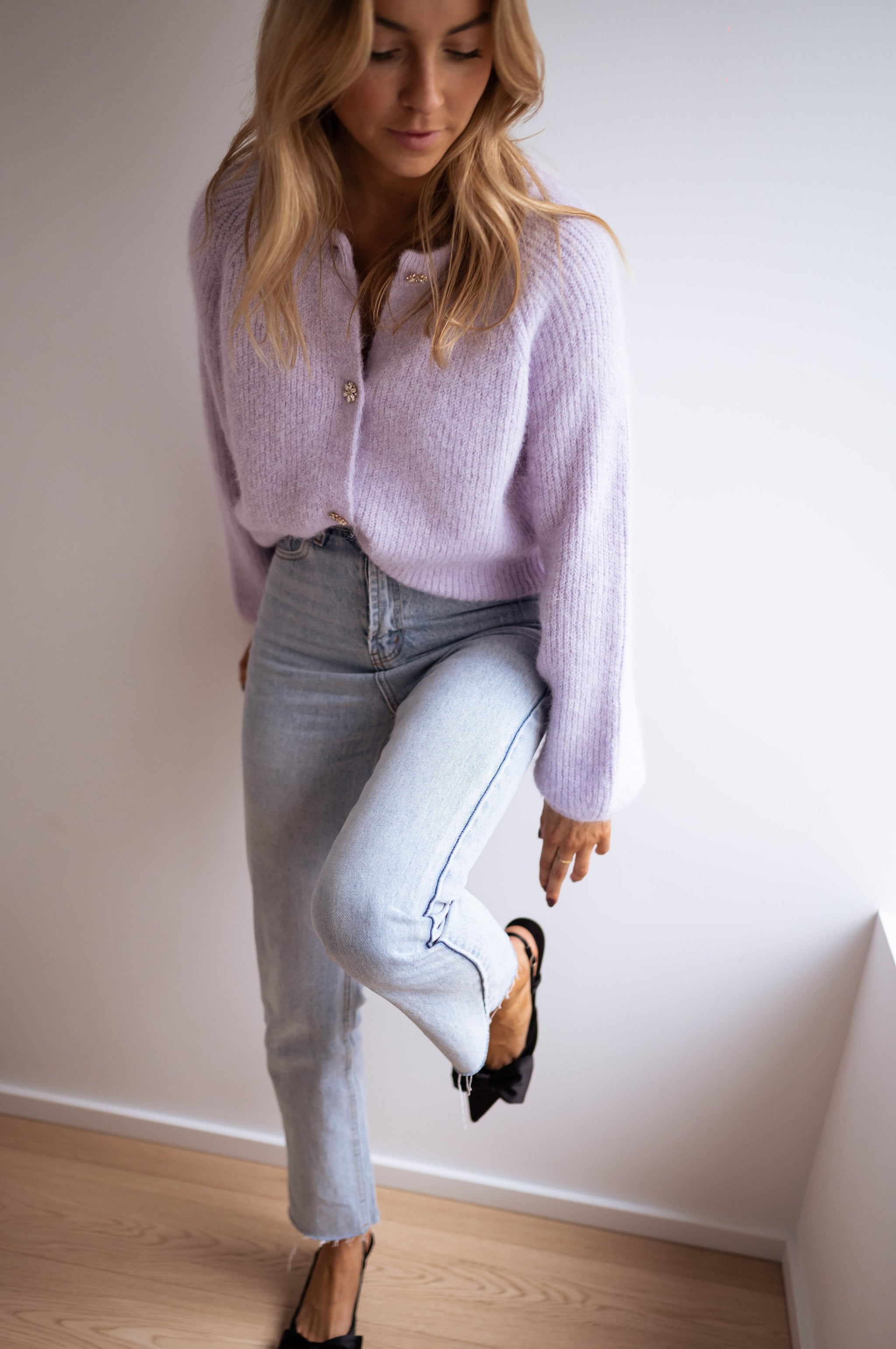 Lilac Isa Cardigan with Shiny Buttons