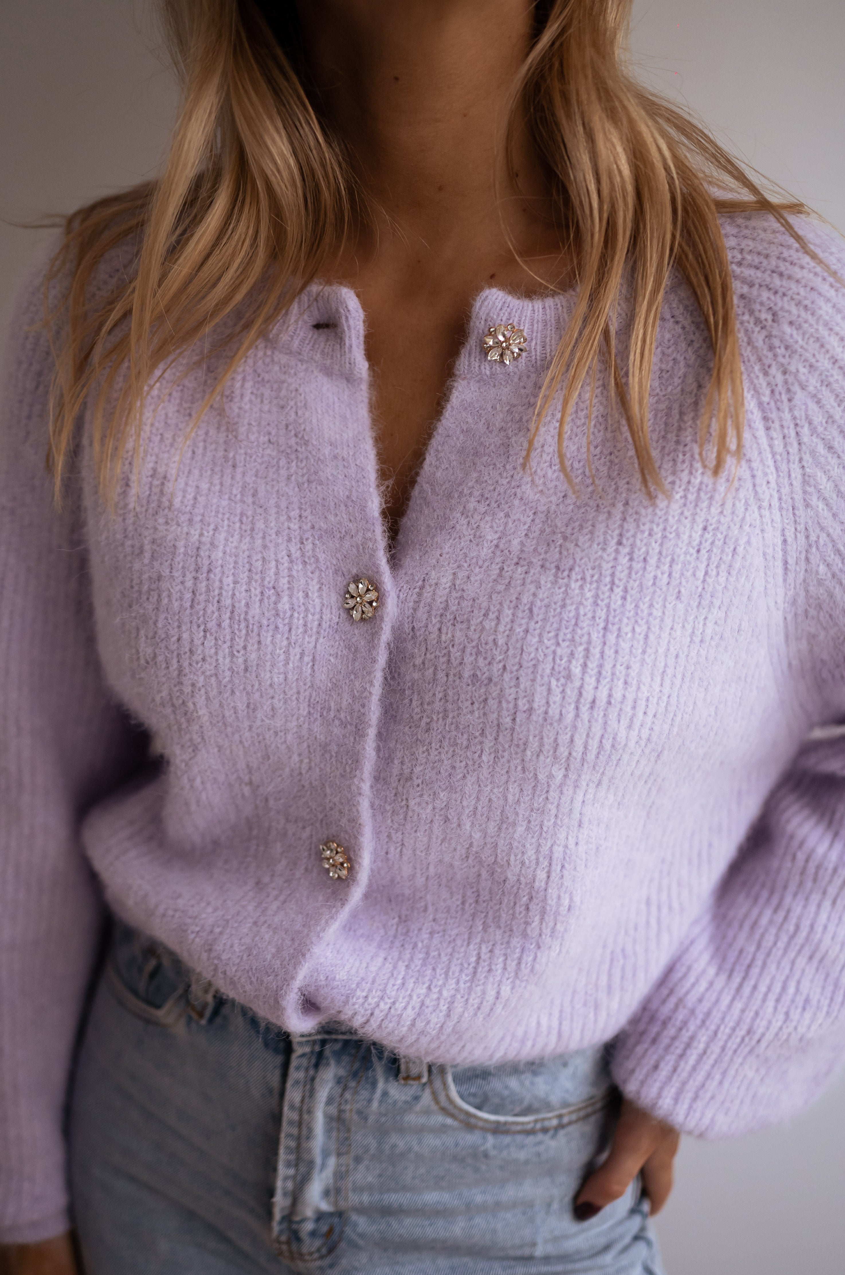 Lilac Isa Cardigan with Shiny Buttons