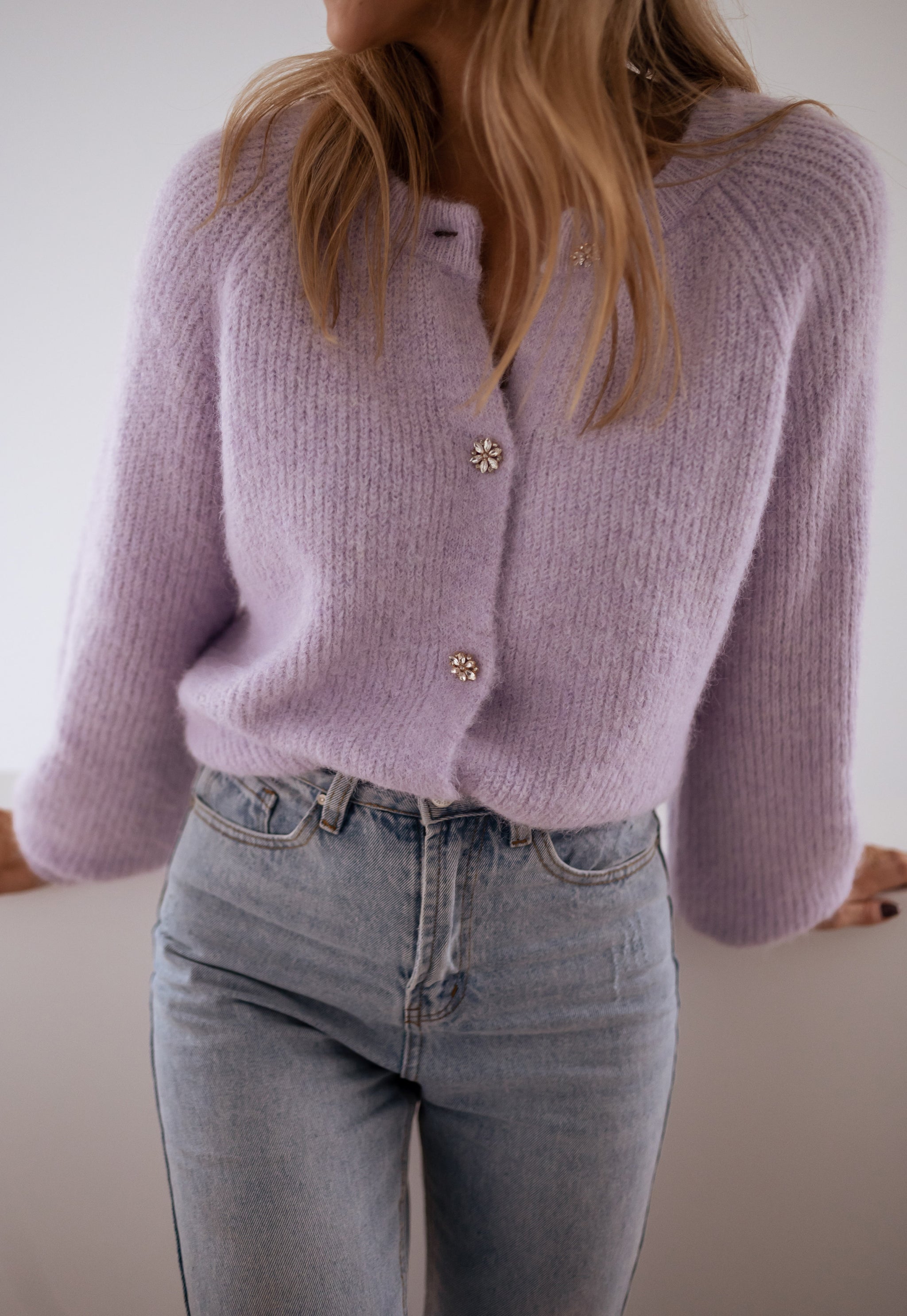 Lilac Isa Cardigan with Shiny Buttons