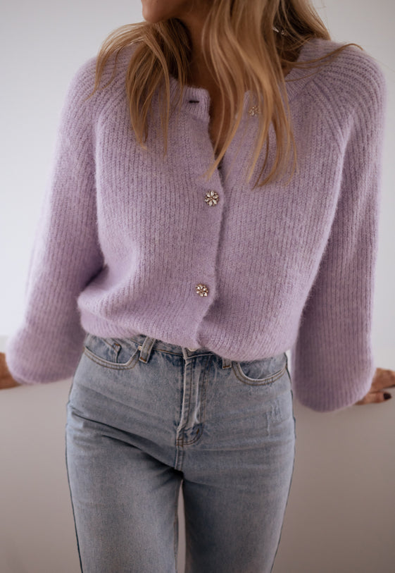 Lilac Isa Cardigan with Shiny Buttons