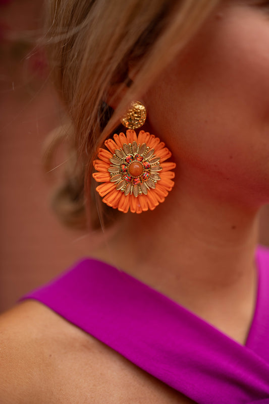 Orange and Golden Aynu Earrings