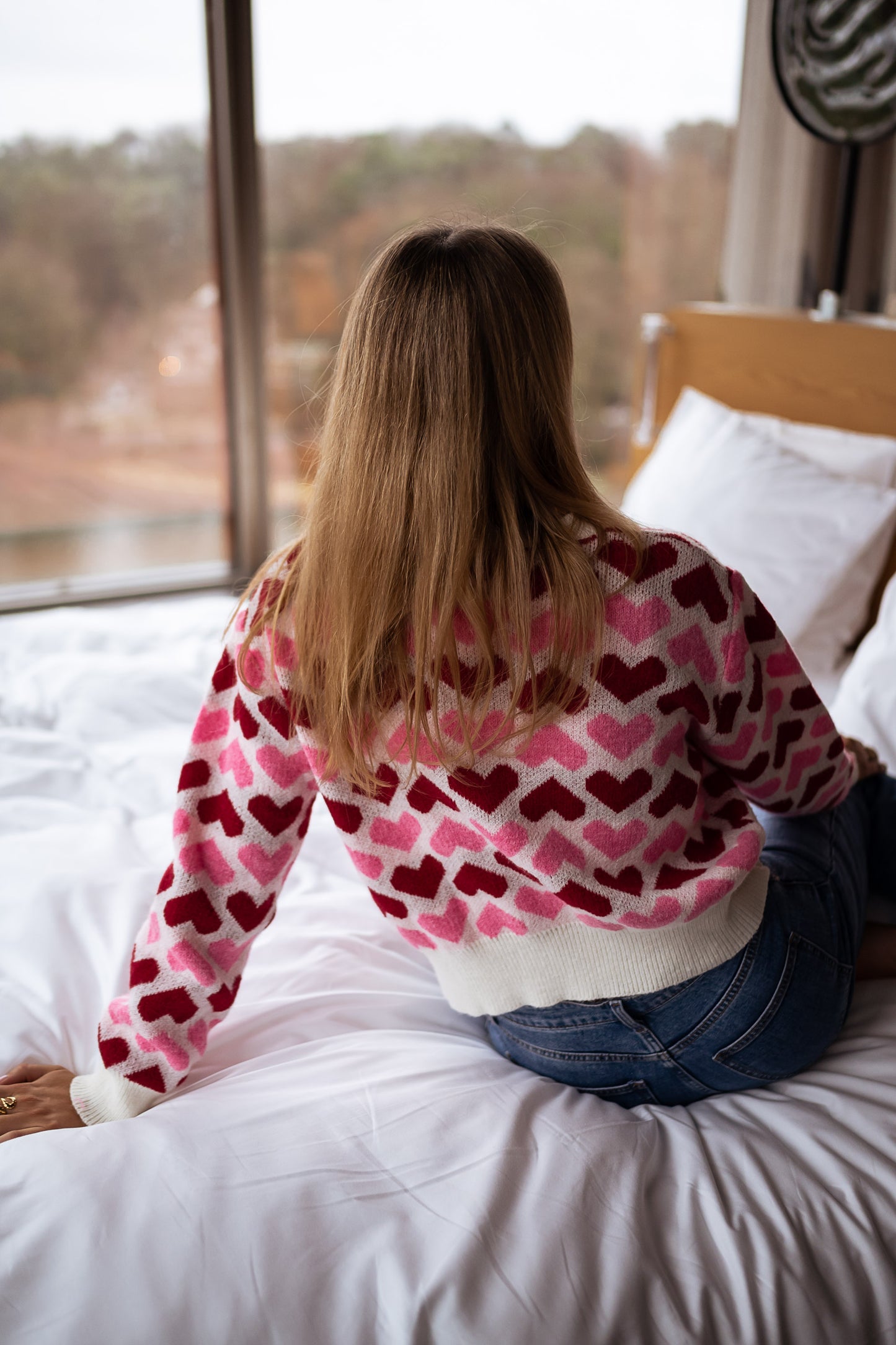 Swan Sweater With Red and Pink Hearts