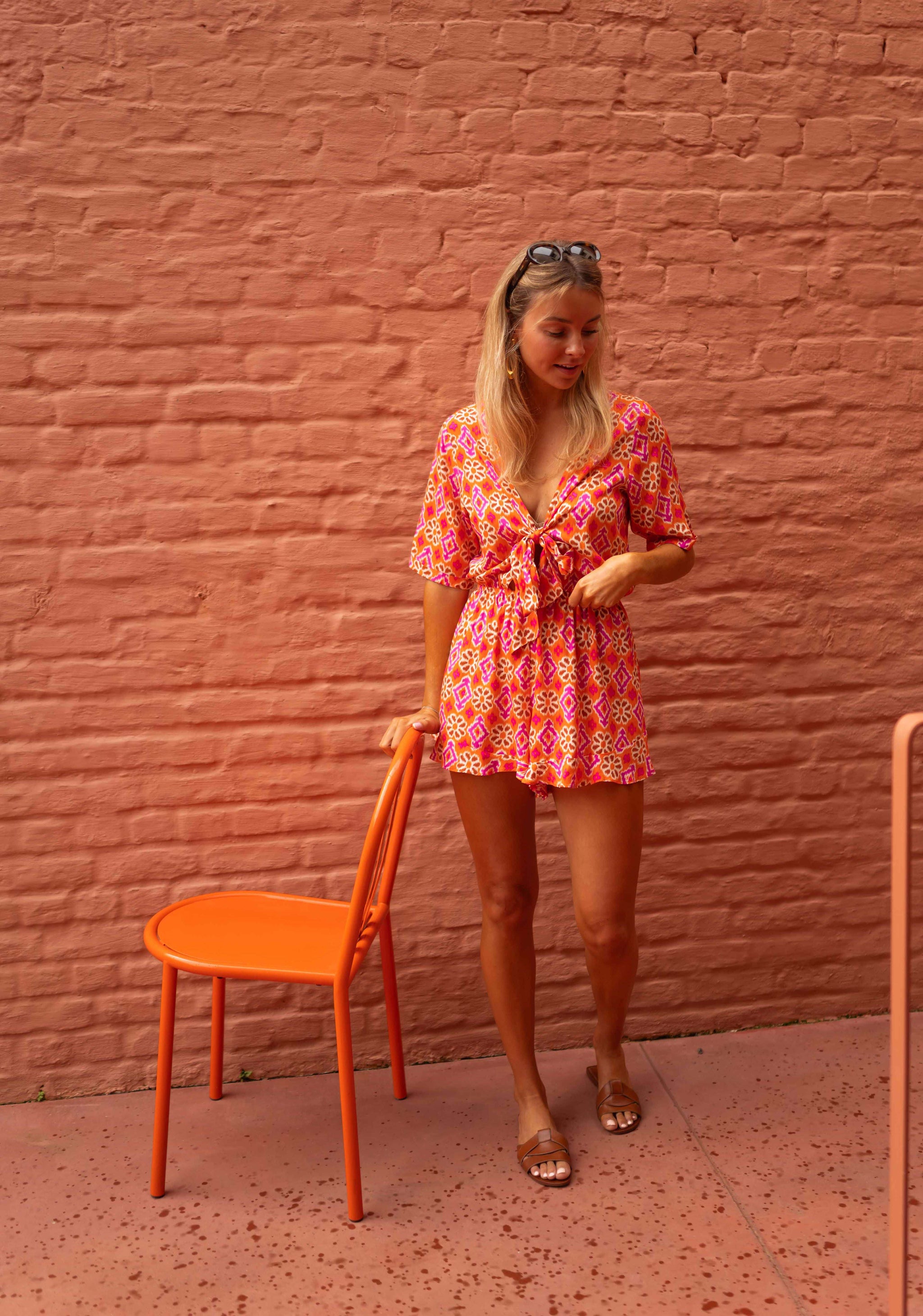 Orange Patterned Chelsea Romper