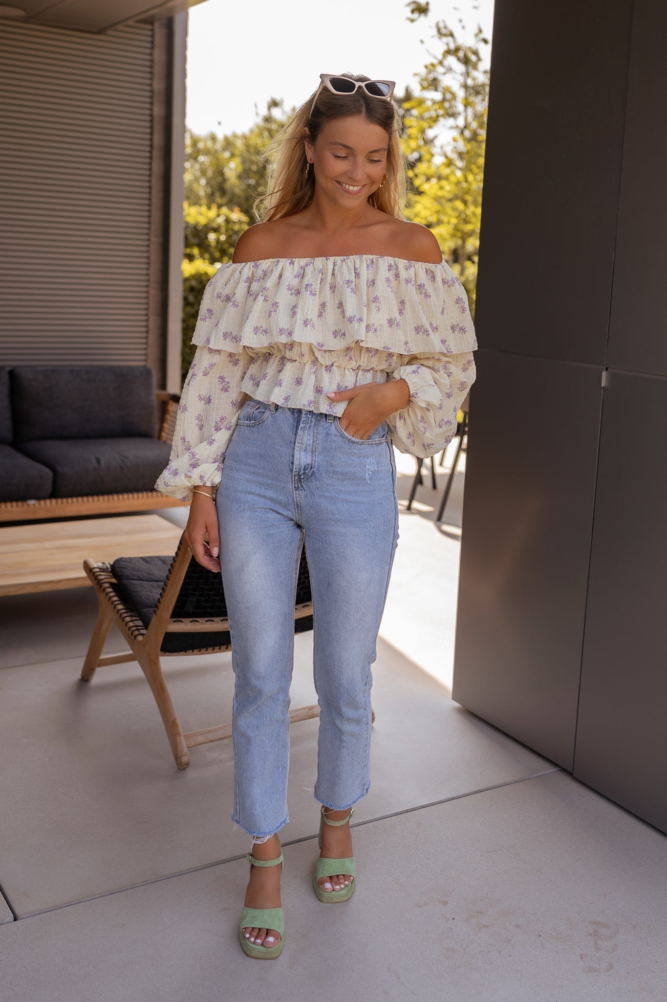 Beige and Mauve Floral Paola Blouse