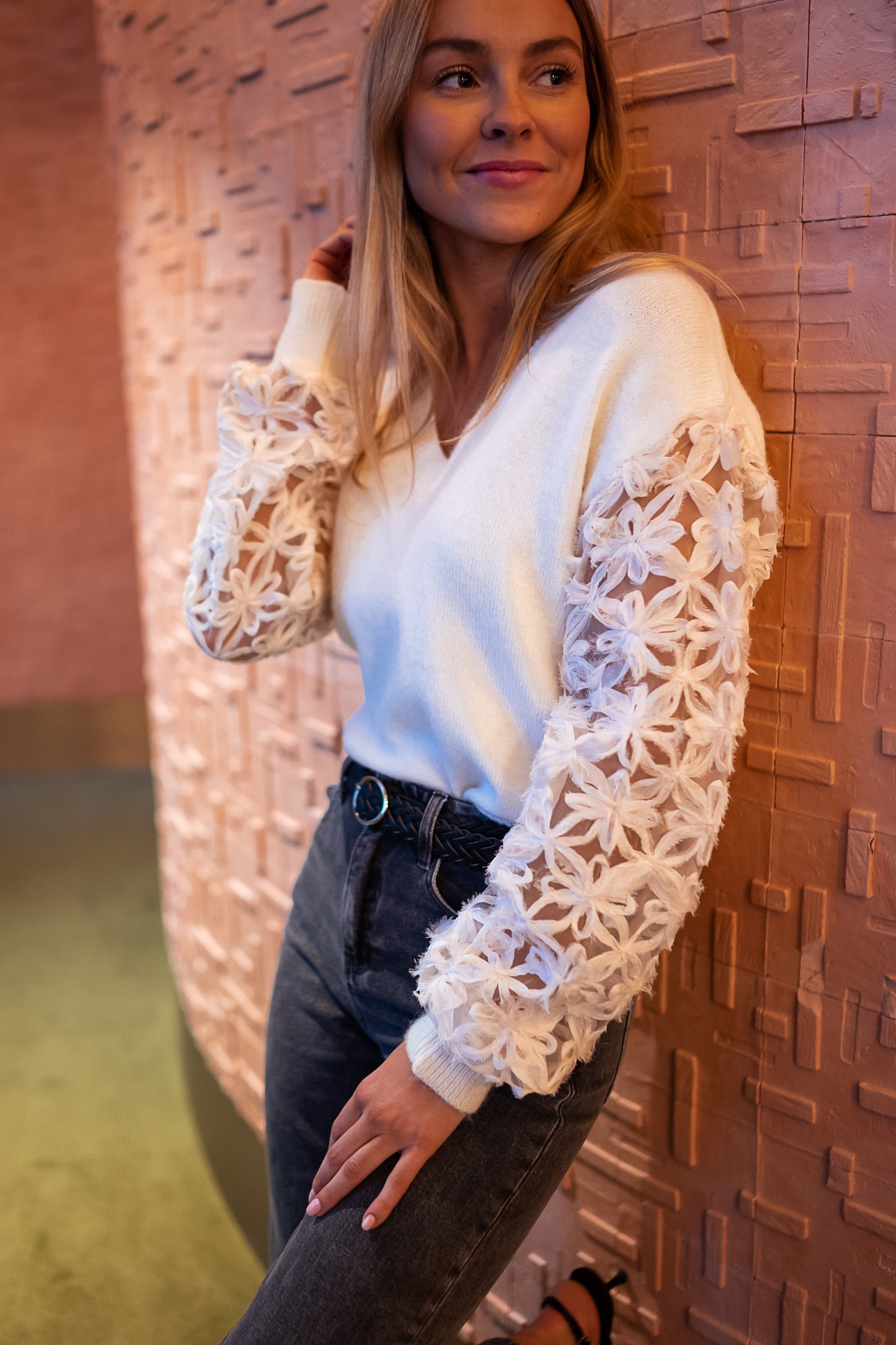 Ecru Amel Sweater With Embroidered Sleeves