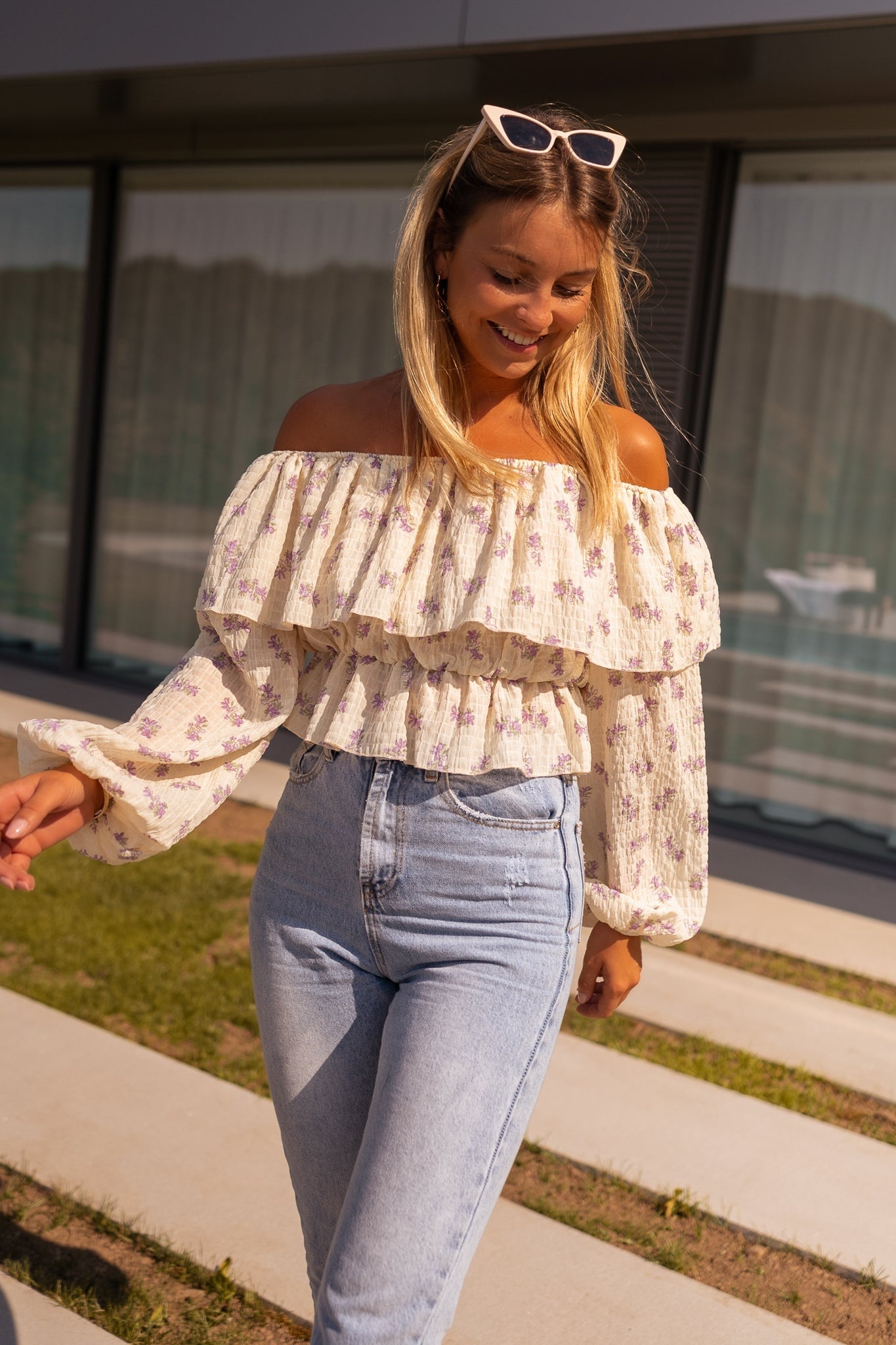 Beige and Mauve Floral Paola Blouse