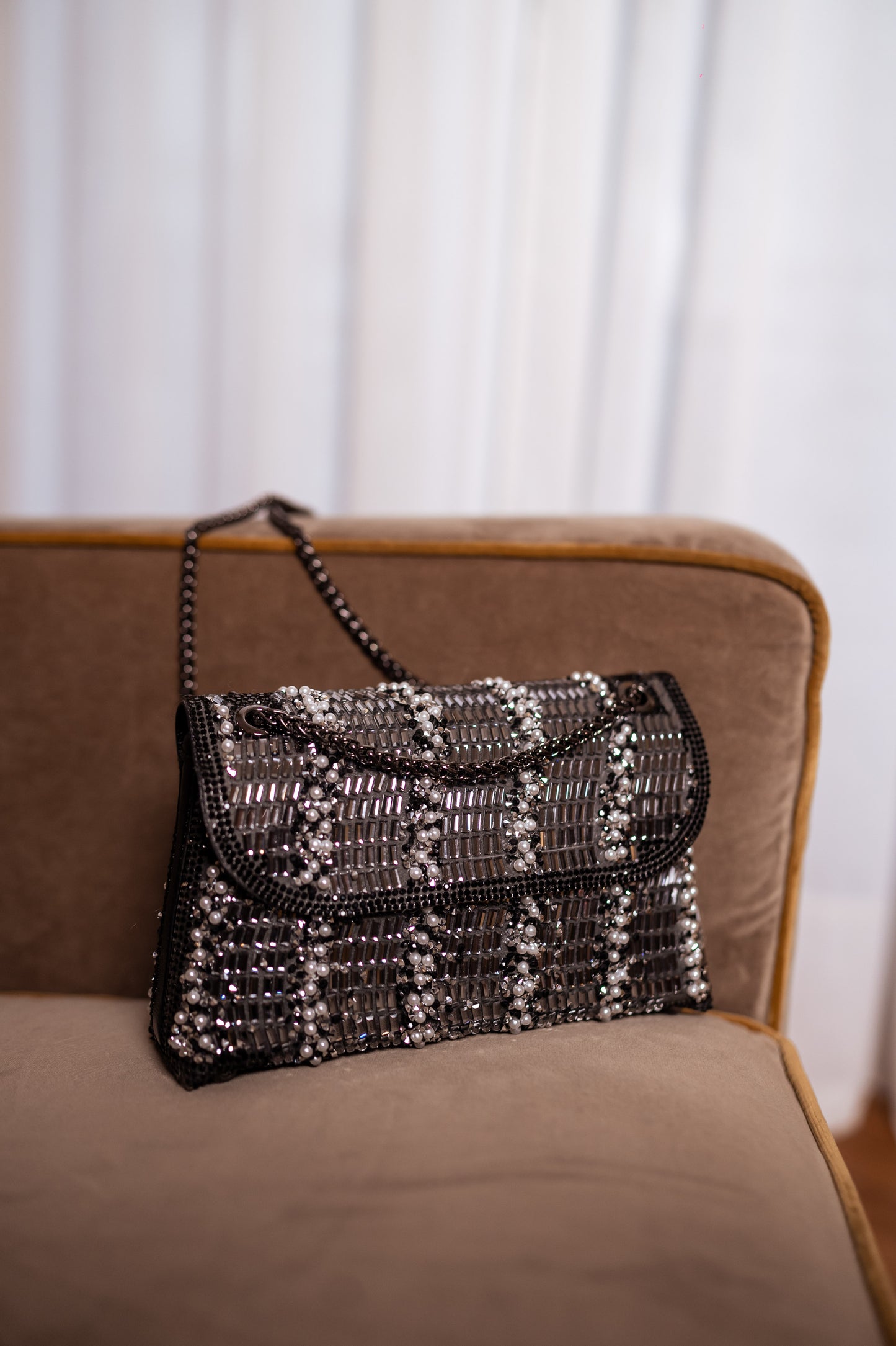 Shiny Black and Ecru Pearl Irina Bag