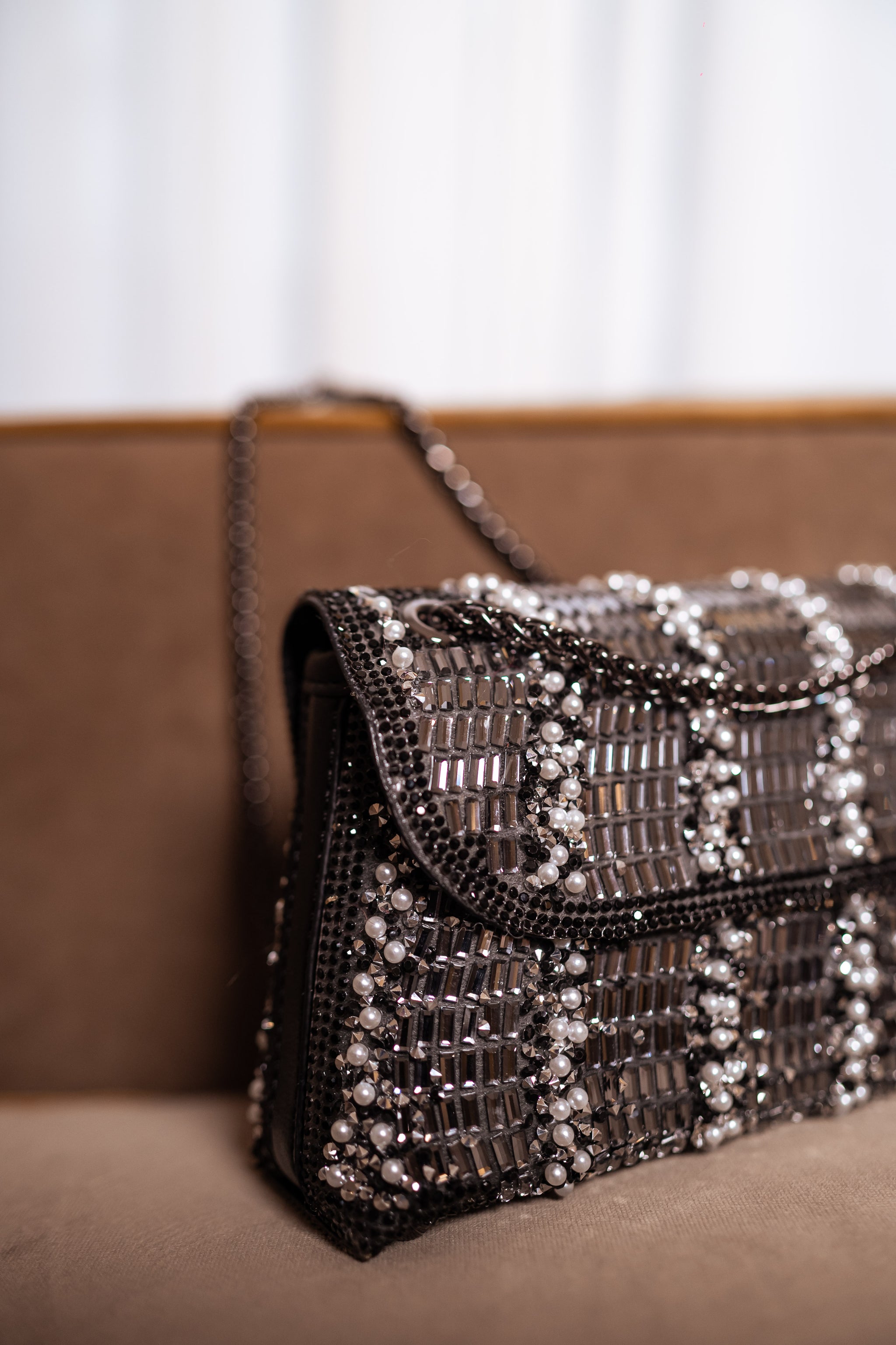 Shiny Black and Ecru Pearl Irina Bag