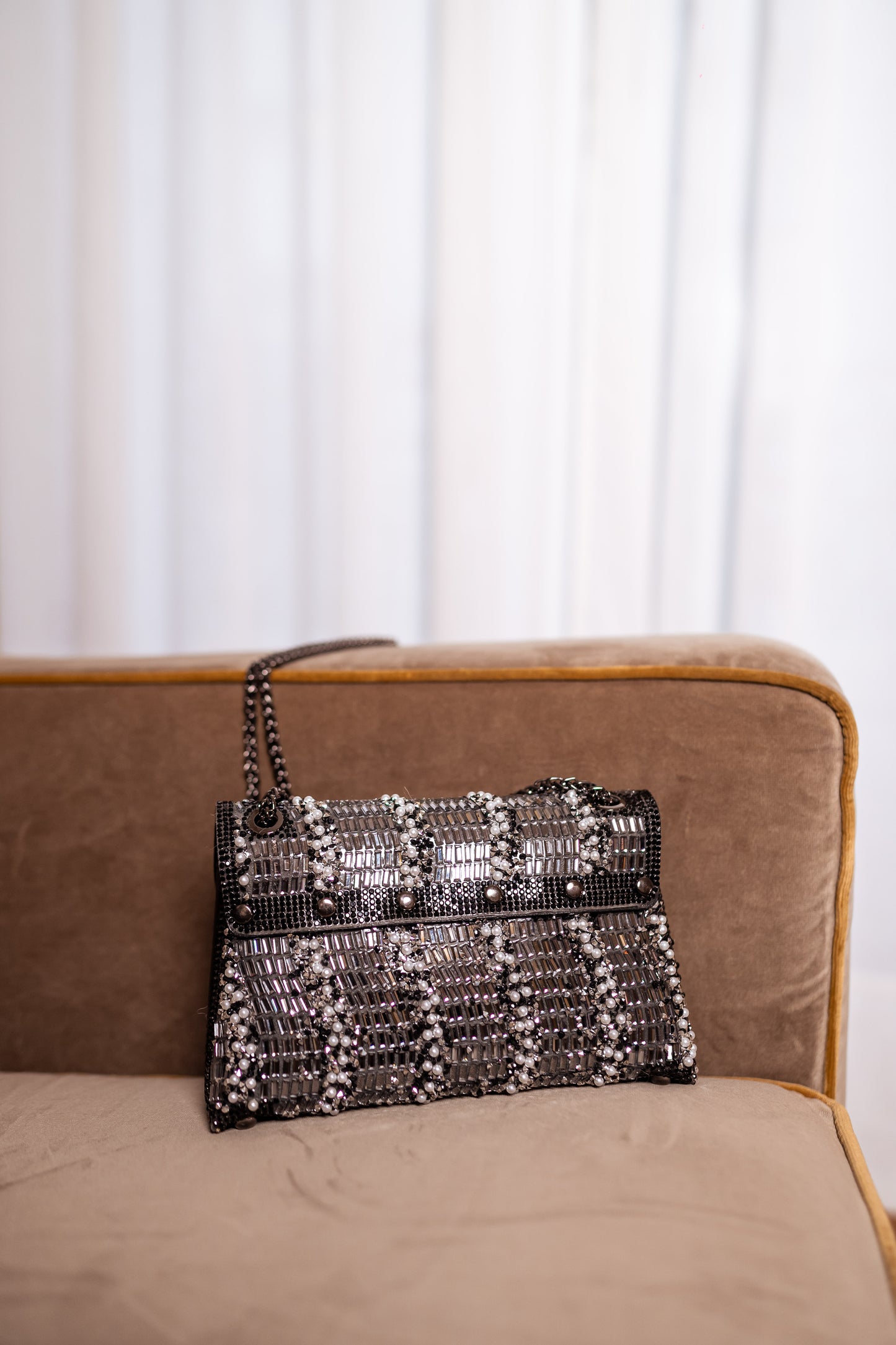 Shiny Black and Ecru Pearl Irina Bag