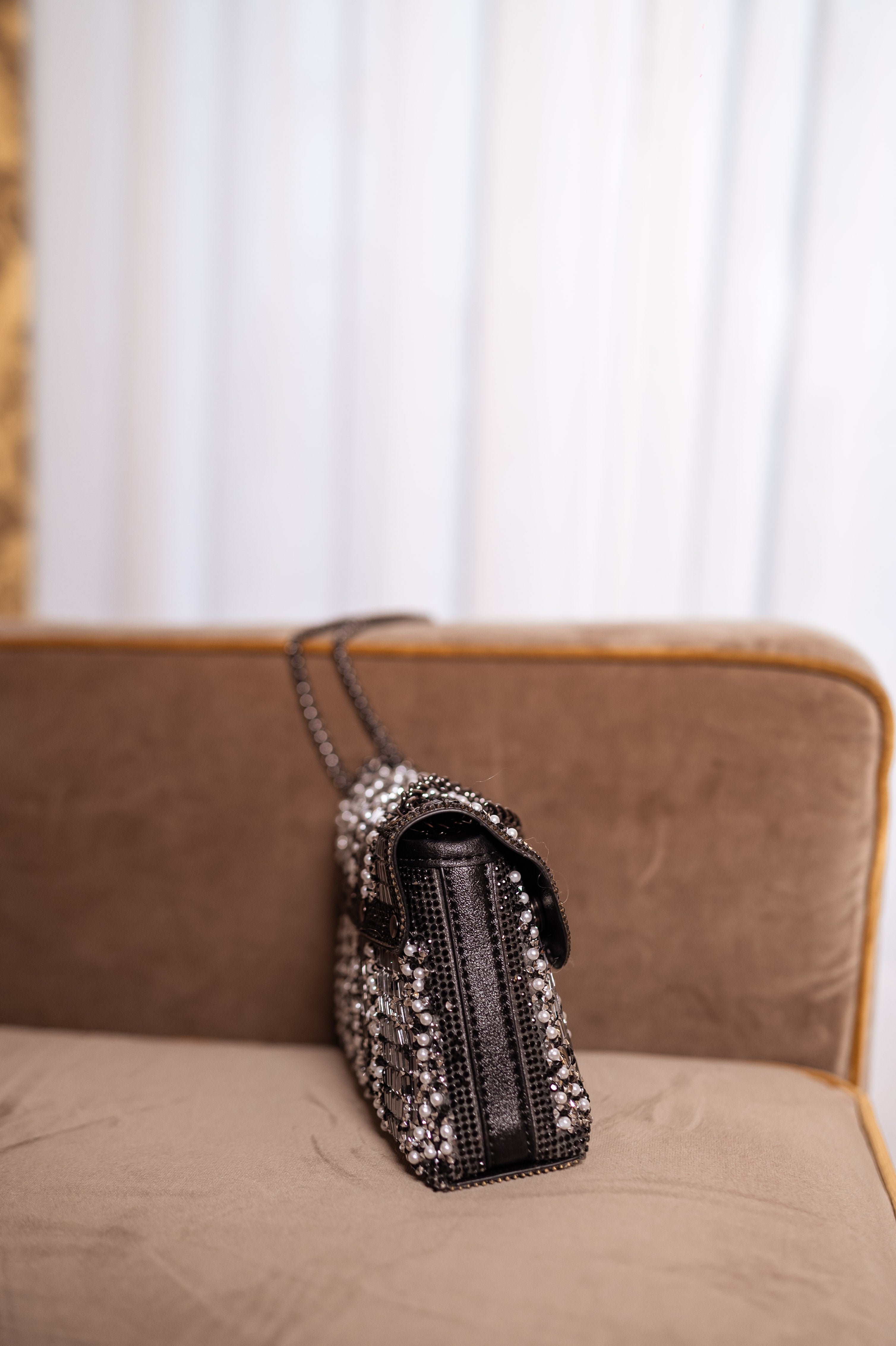 Shiny Black and Ecru Pearl Irina Bag