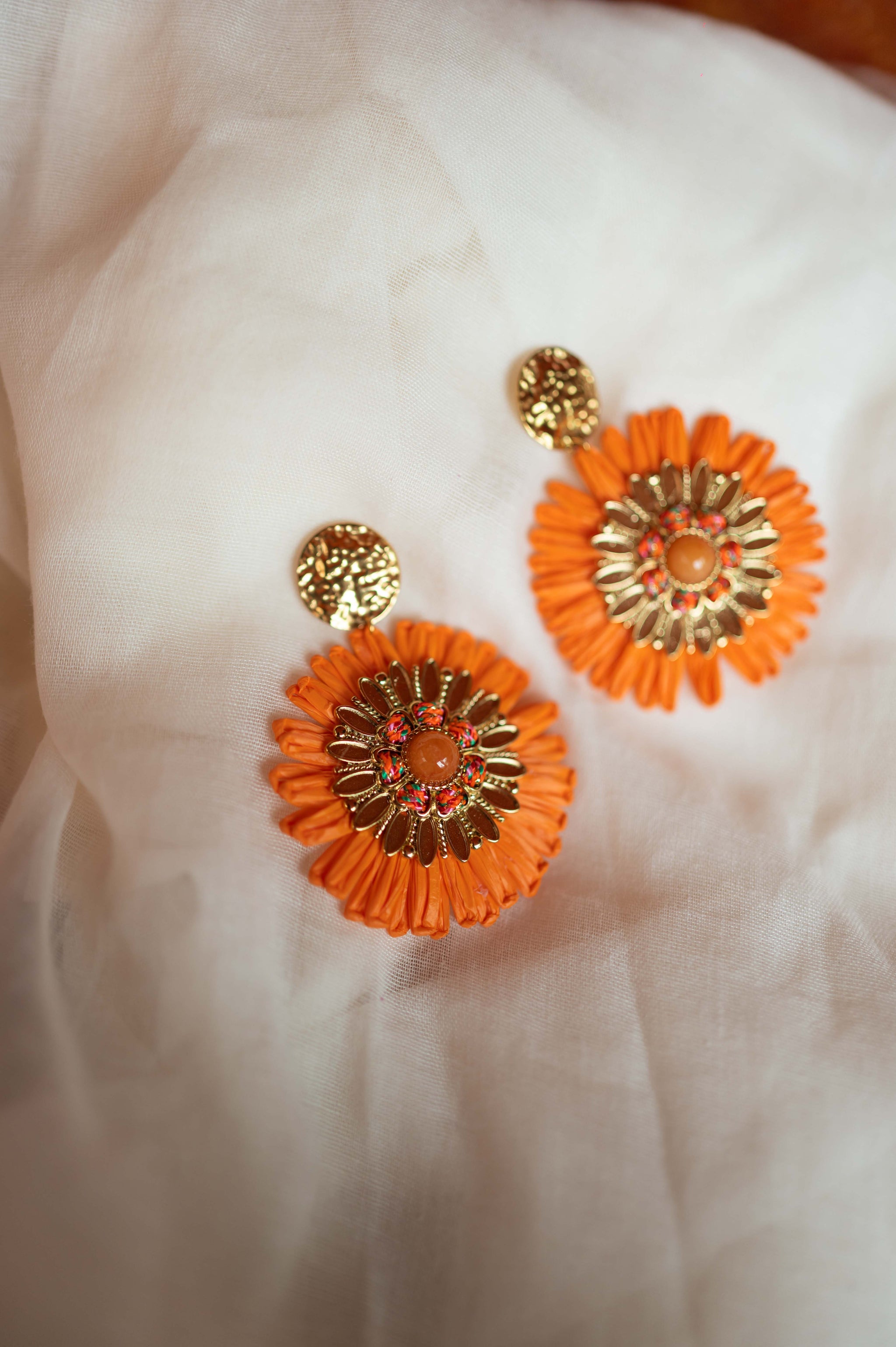 Orange and Golden Aynu Earrings