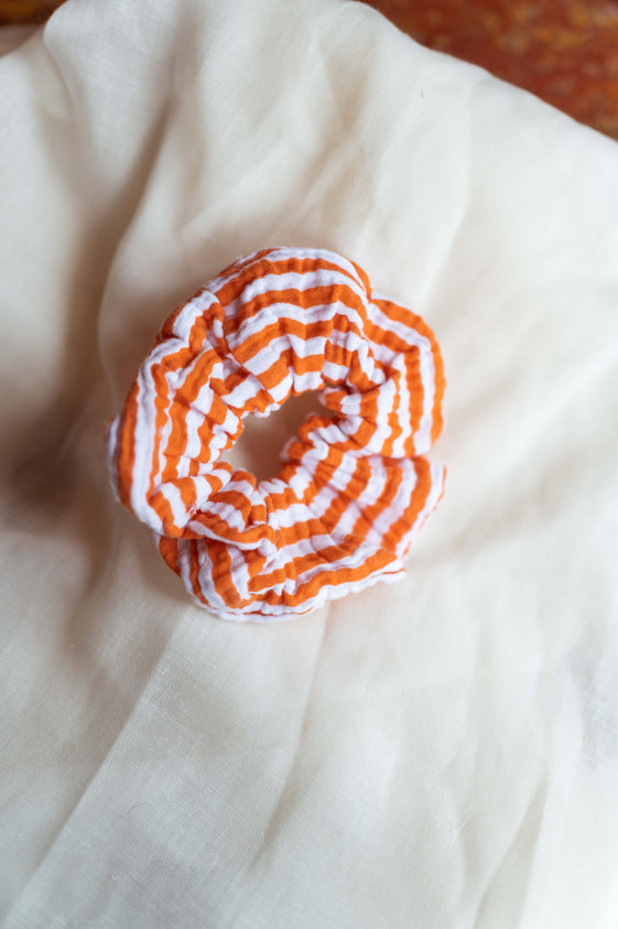 Orange and Ecru Striped Devo Scrunchy