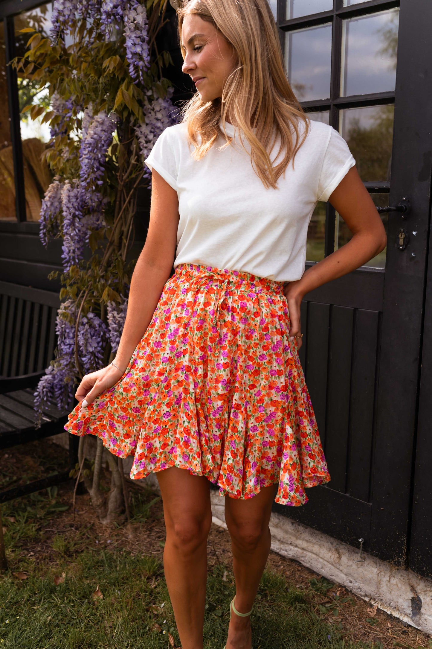 Orange Floral Henley Skirt