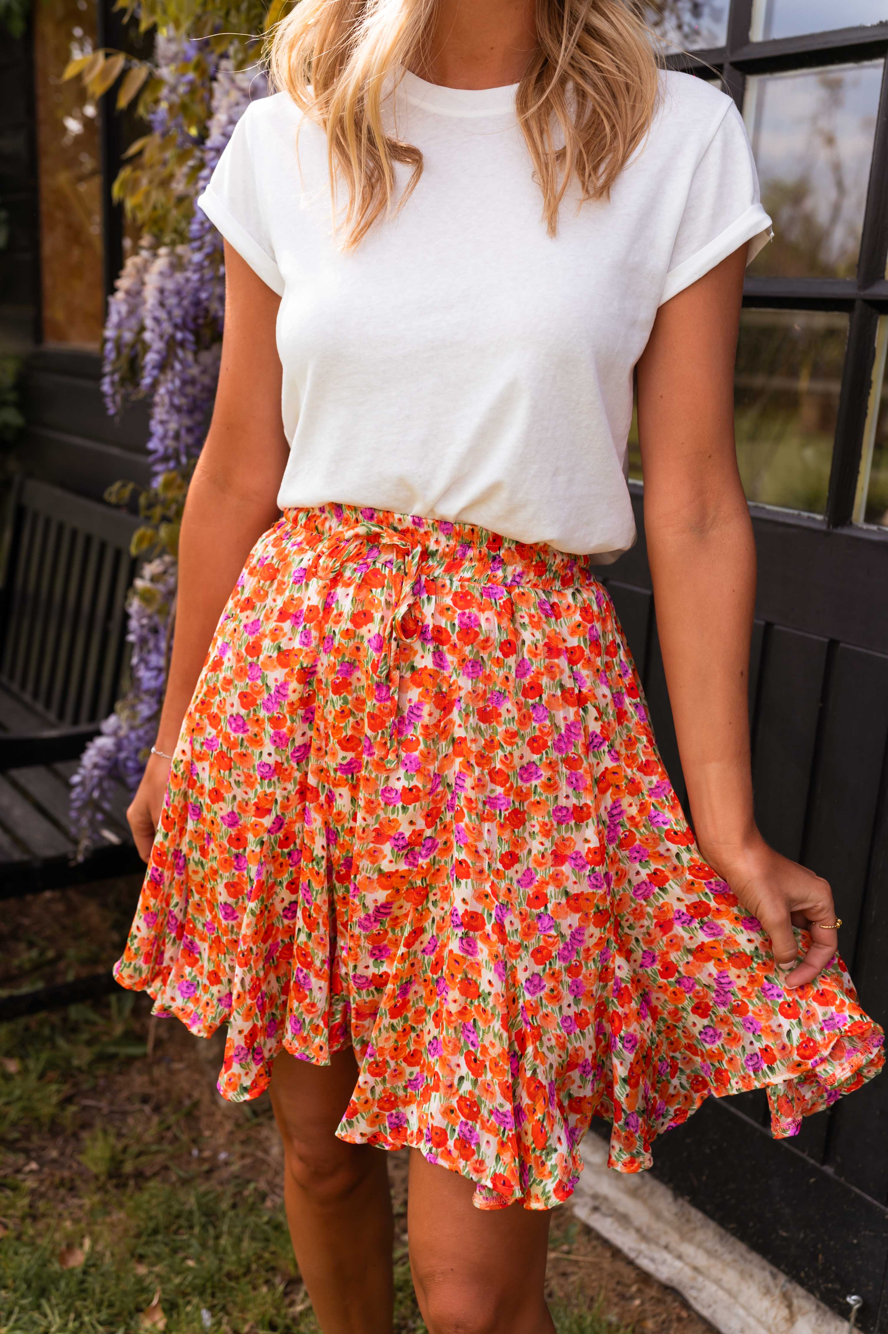 Orange Floral Henley Skirt