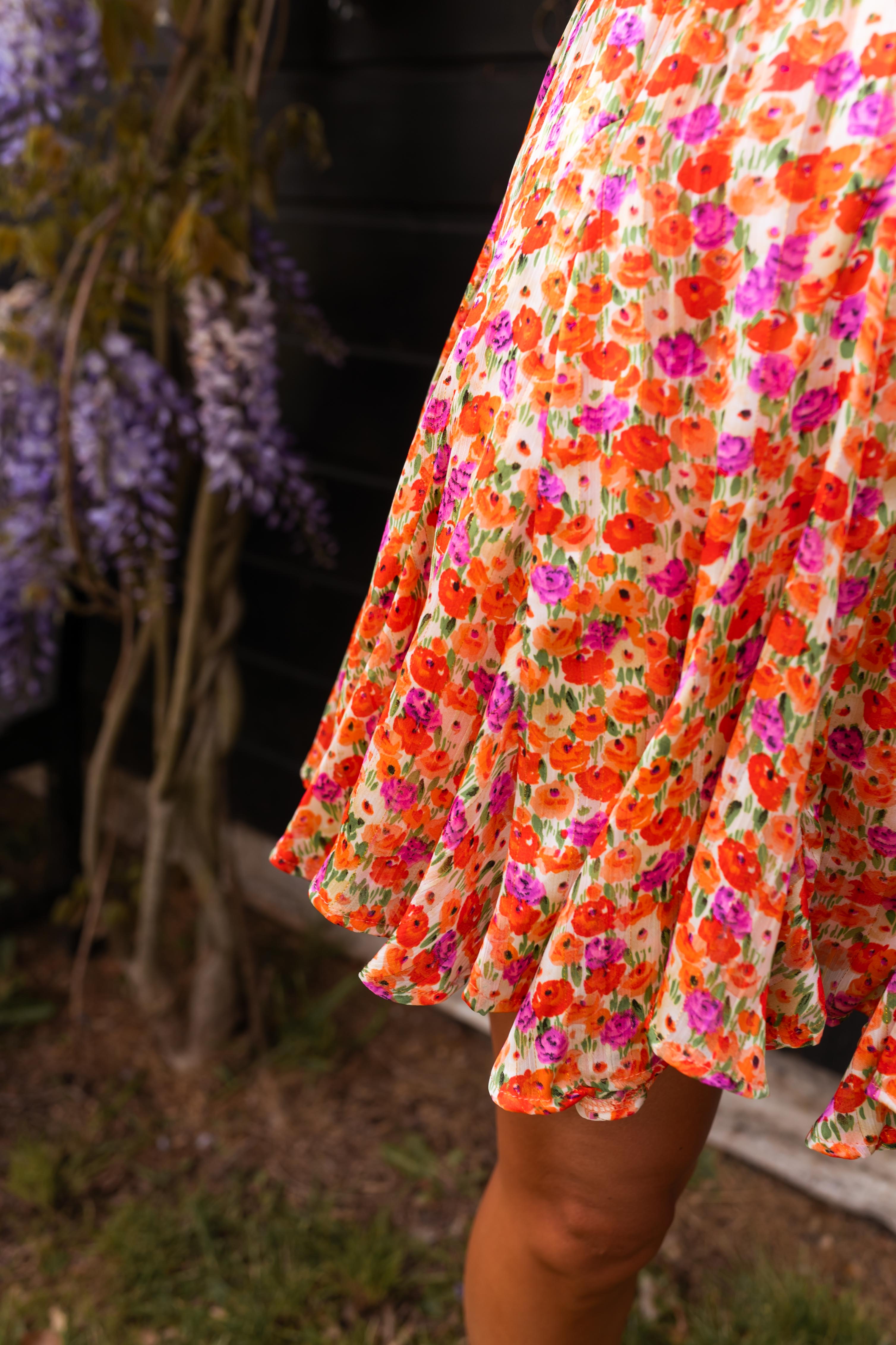 Orange Floral Henley Skirt