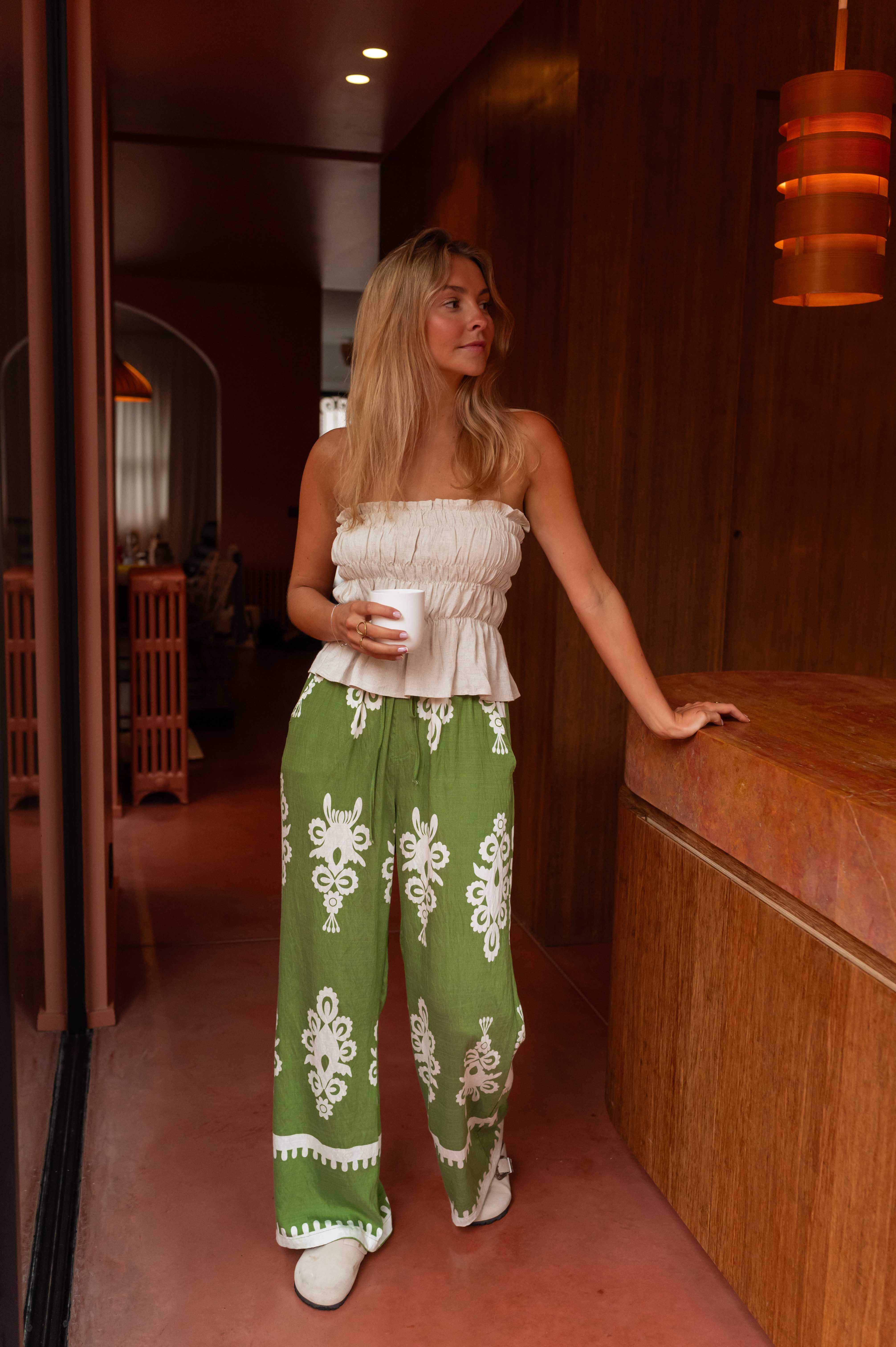 Green Patterned Alena Pants