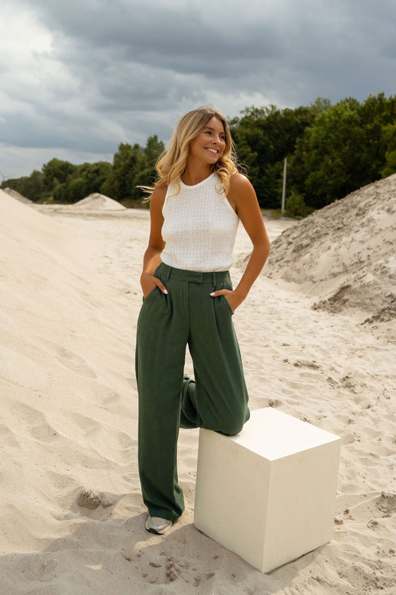 Dark Green Linen Joey Pants