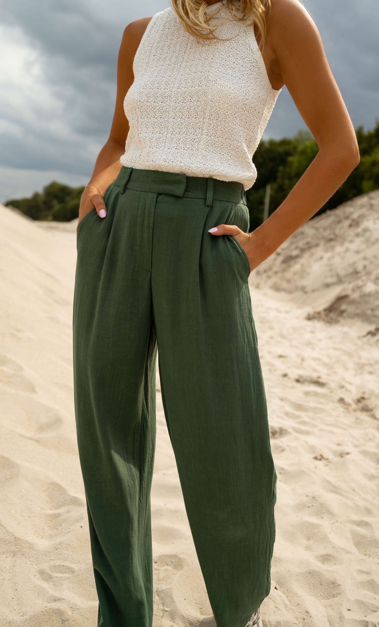 Dark Green Linen Joey Pants