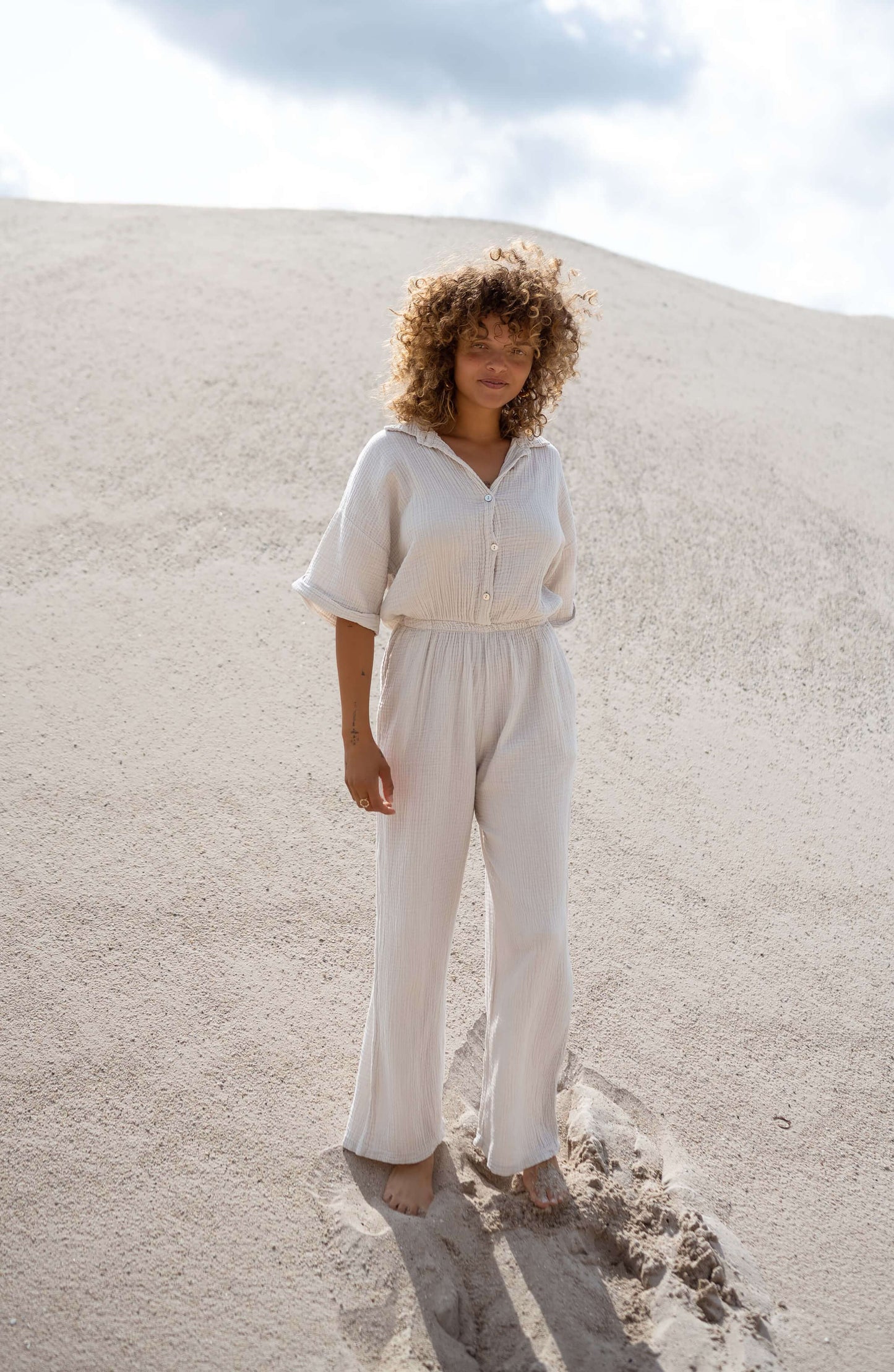 Beige Cotton-Gauze Toma Jumpsuit