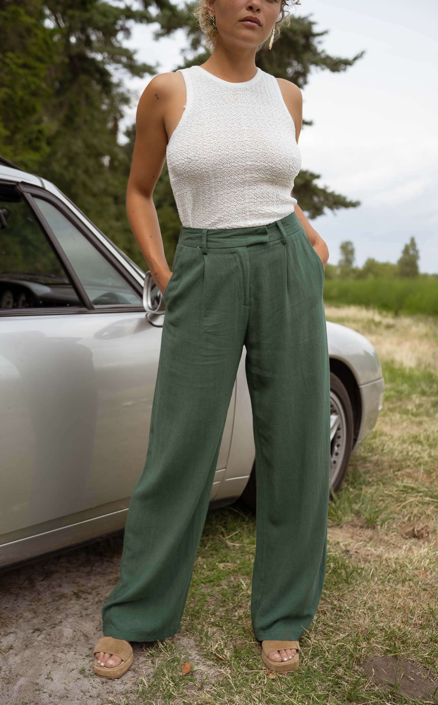 Dark Green Linen Joey Pants