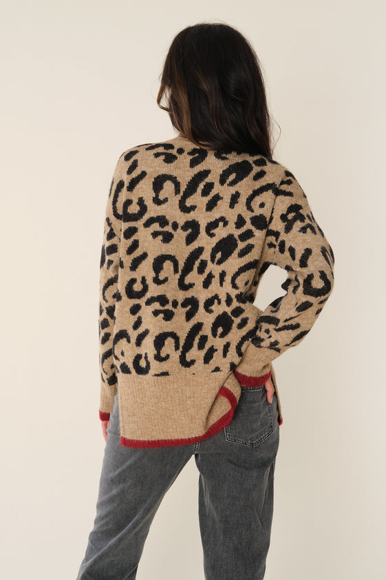 Camel Leopard Poly Sweater