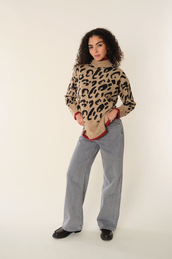 Camel Leopard Poly Sweater