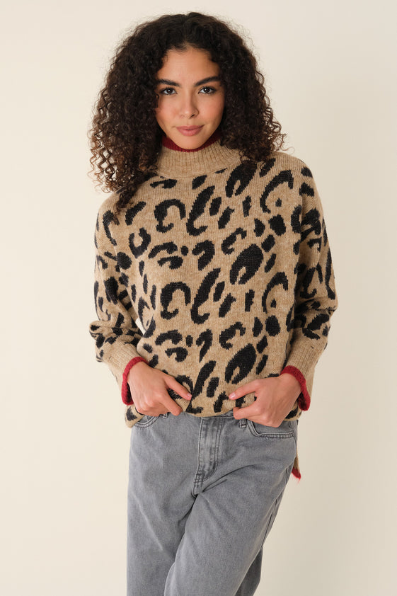 Camel Leopard Poly Sweater