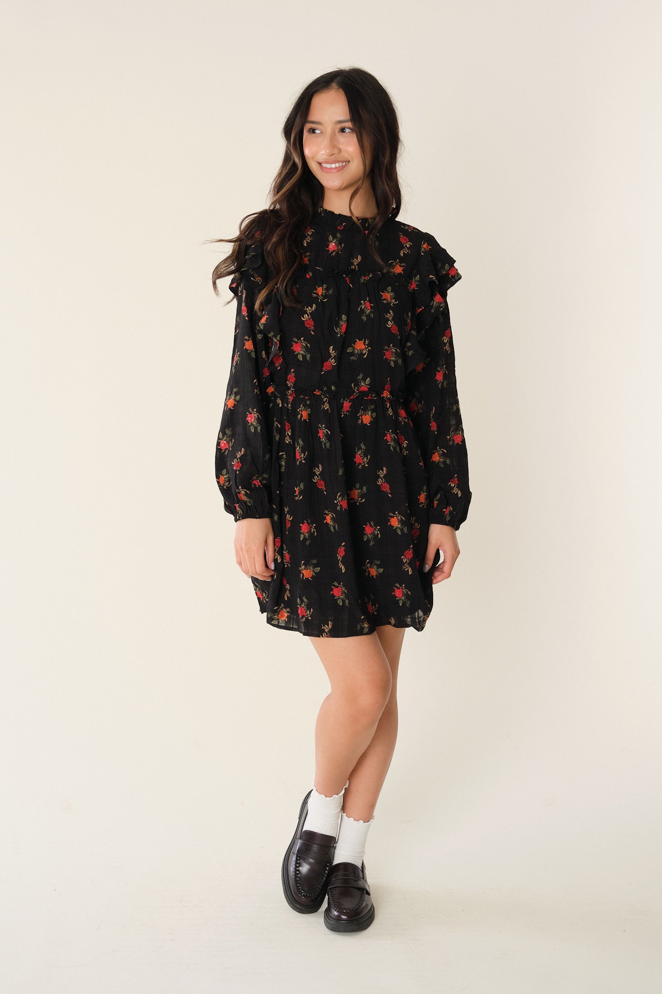 Black Floral Elane Dress