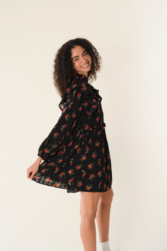 Black Floral Elane Dress