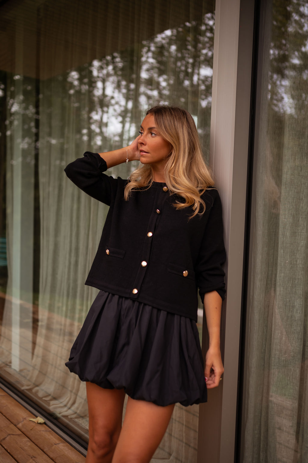 black cardigan for dress Denysa Color:Blue Moon A deliciously soft cardigan lace-up closure Dark Navy Mother of