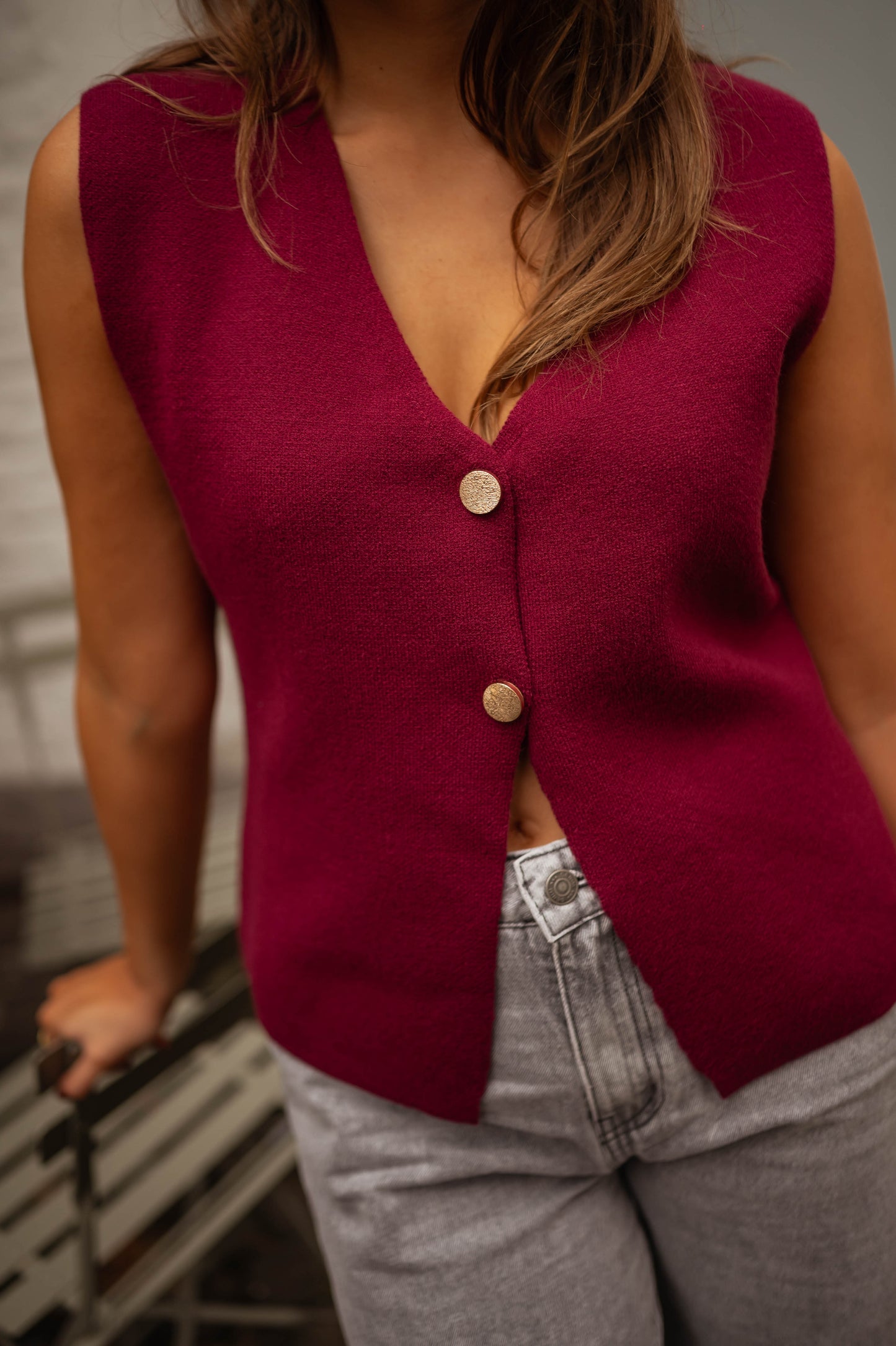 Burgundy Dolores Sleeveless Cardigan