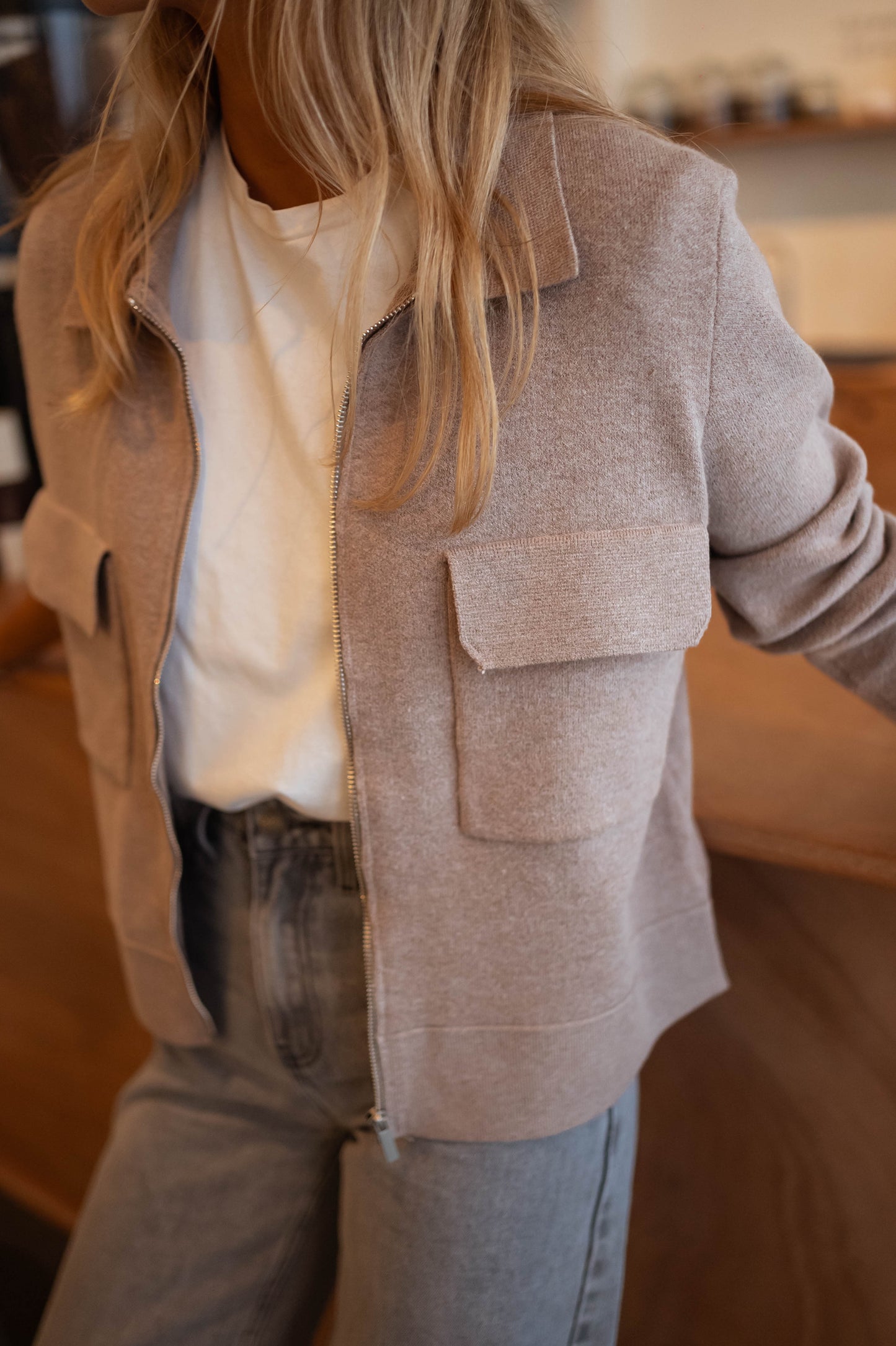 Beige Eather Cardigan