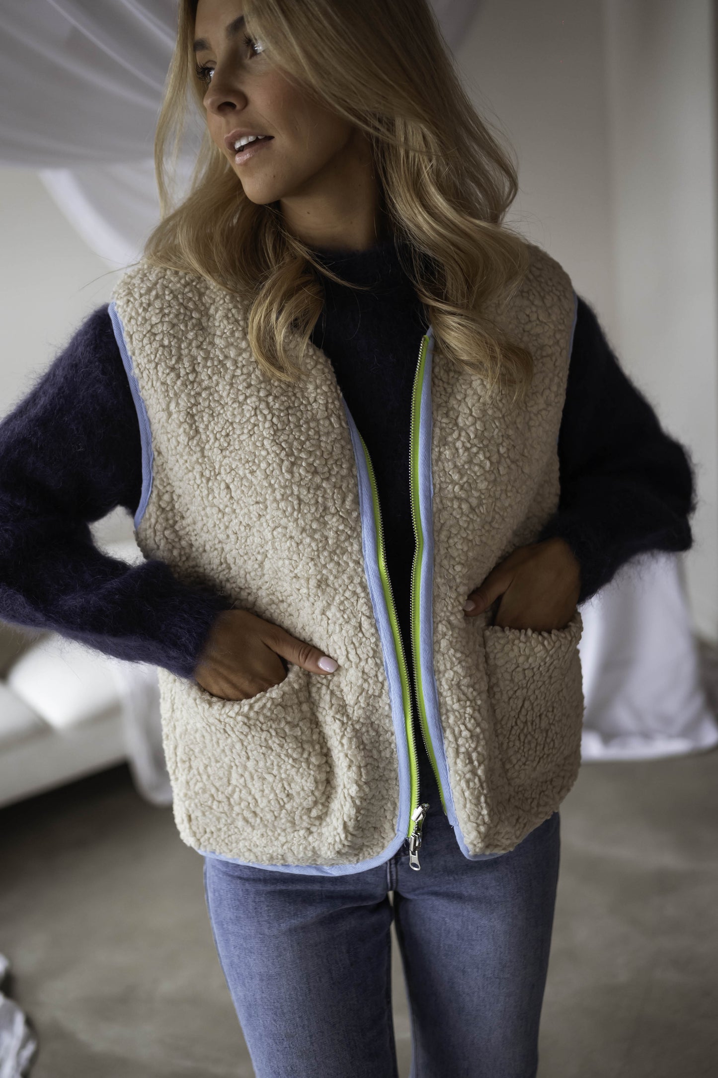 Blue and Ecru Josie Cardigan