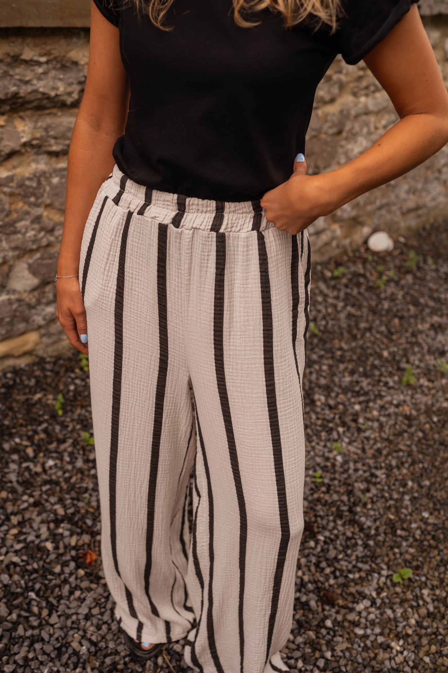 Ecru Striped Maho Pants