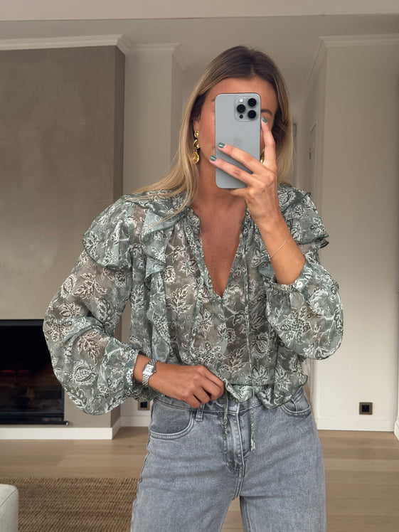 Green and Ecru Reva Blouse