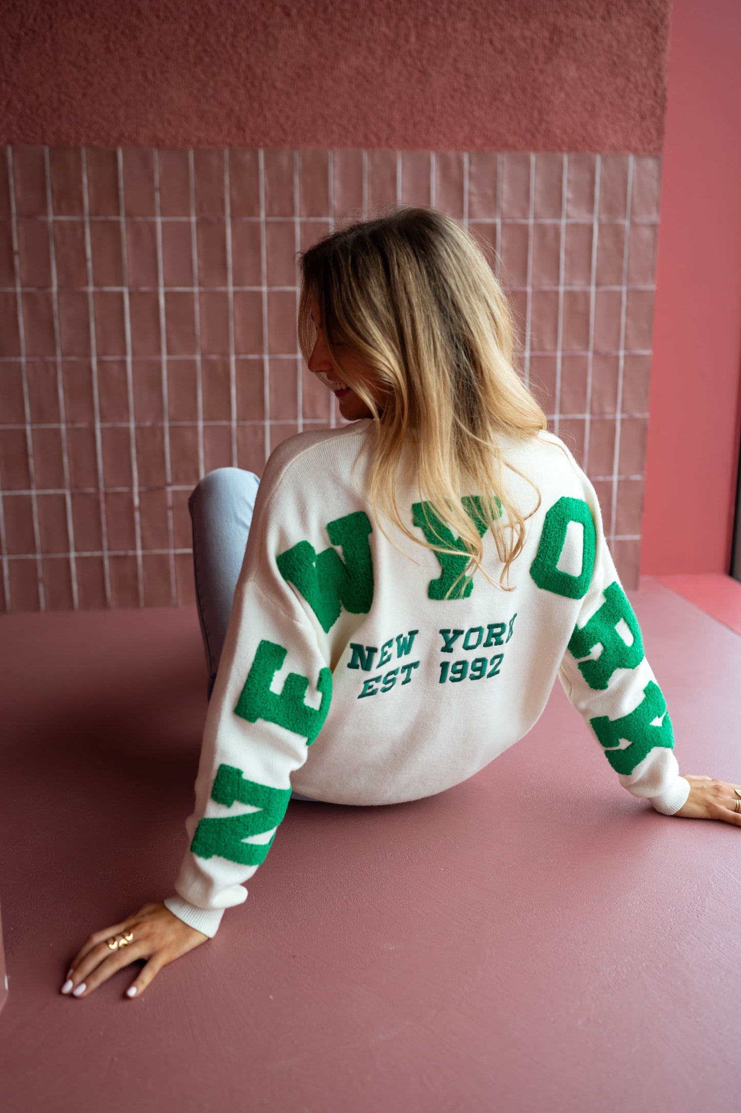 Ecru and Green Brooklyn Sweater