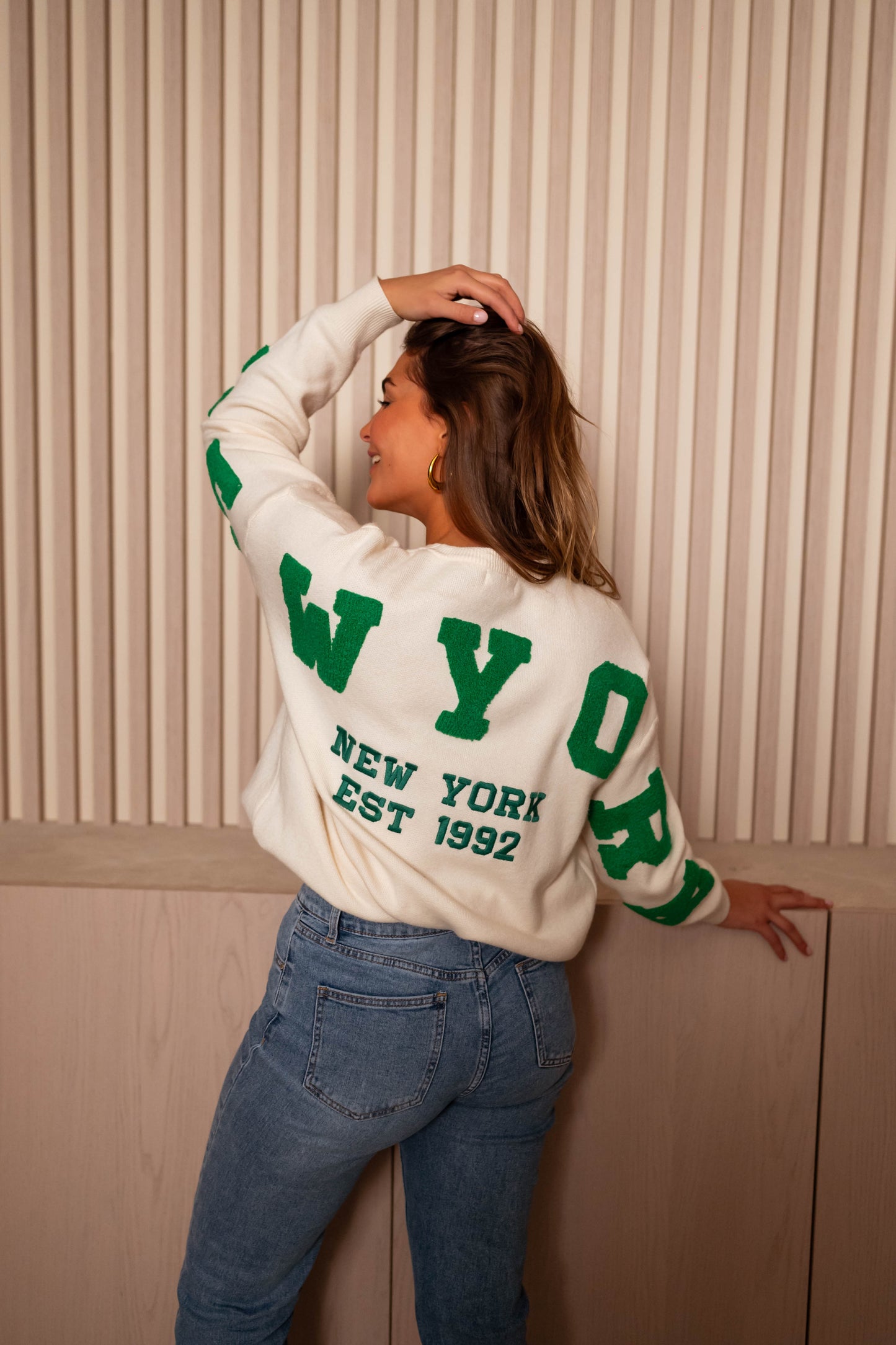 Ecru and Green Brooklyn Sweater