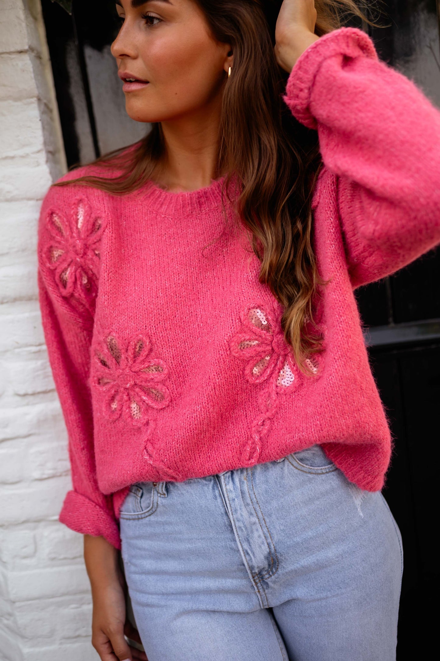 Raspberry Floral Clary Sweater