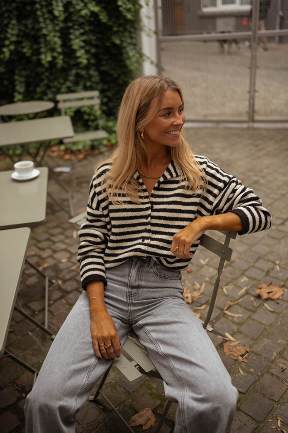 Black and Ecru Striped Eliana Sweater