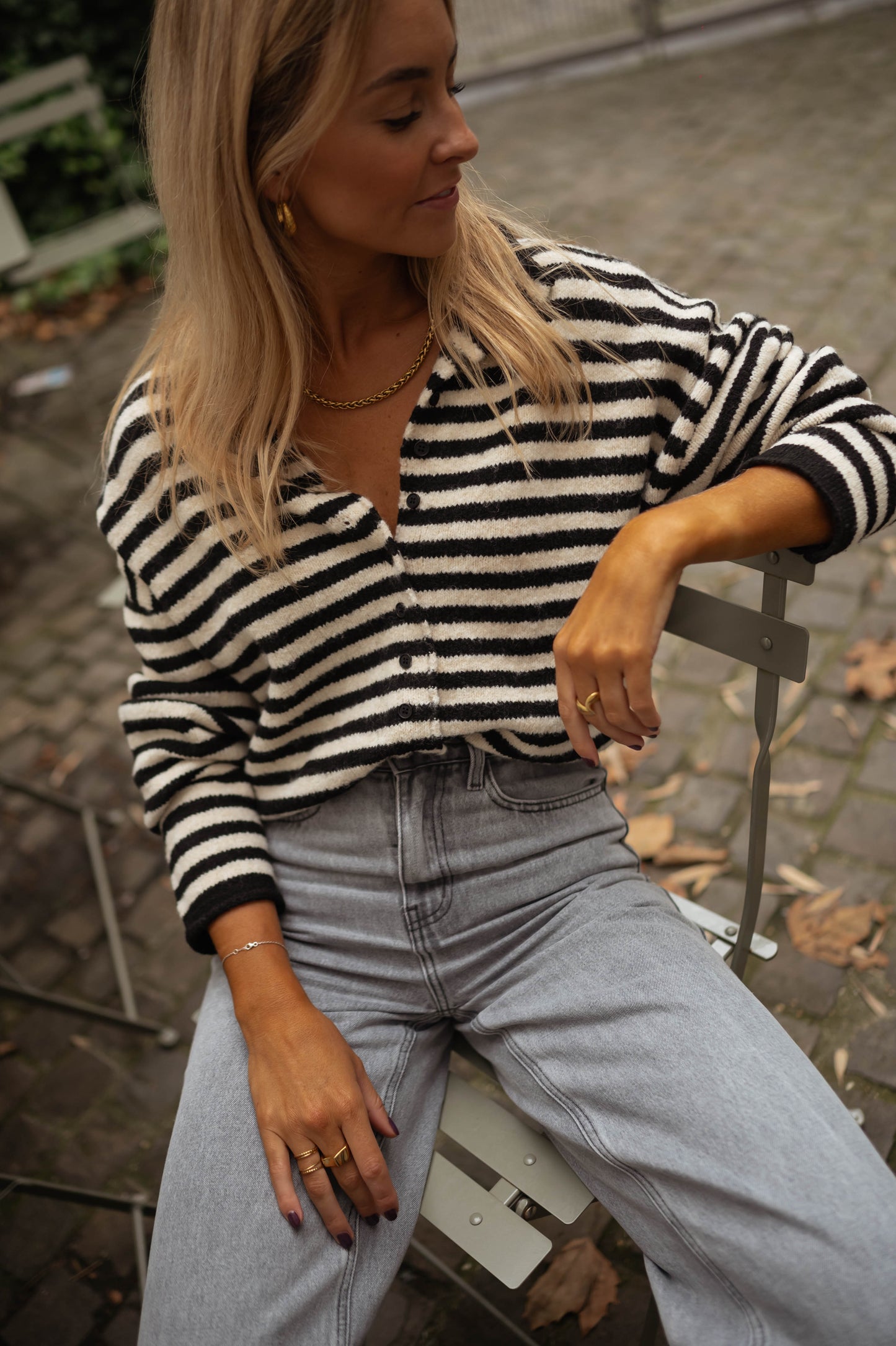 Black and Ecru Striped Eliana Sweater