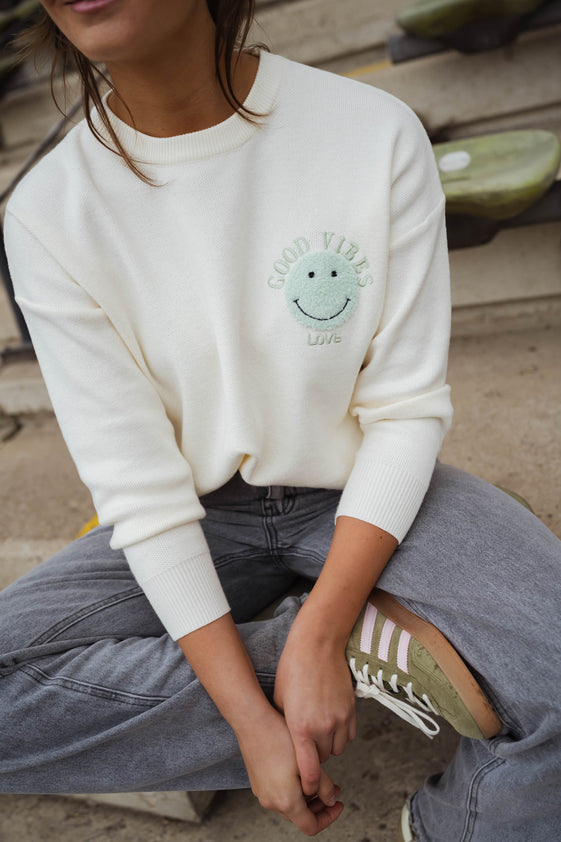Ecru and Green Vibes Sweater
