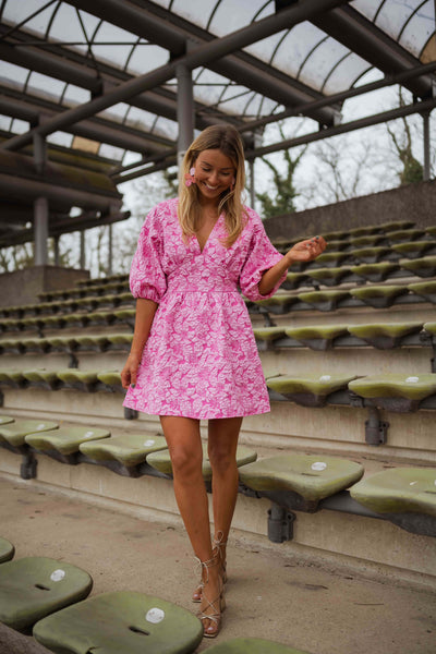 balloon sleeve jacquard elegant dress ecru product info and reviews Simple Times Ecru Jacquard Midi Dress main image 1