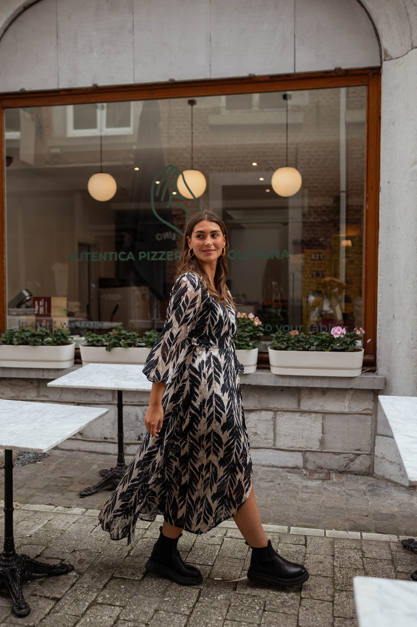 Beige and Black Paco Dress