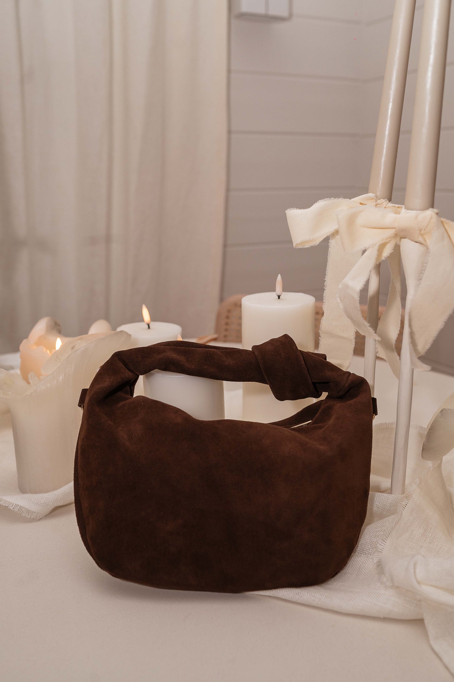 Chocolate Nella Suede Bag