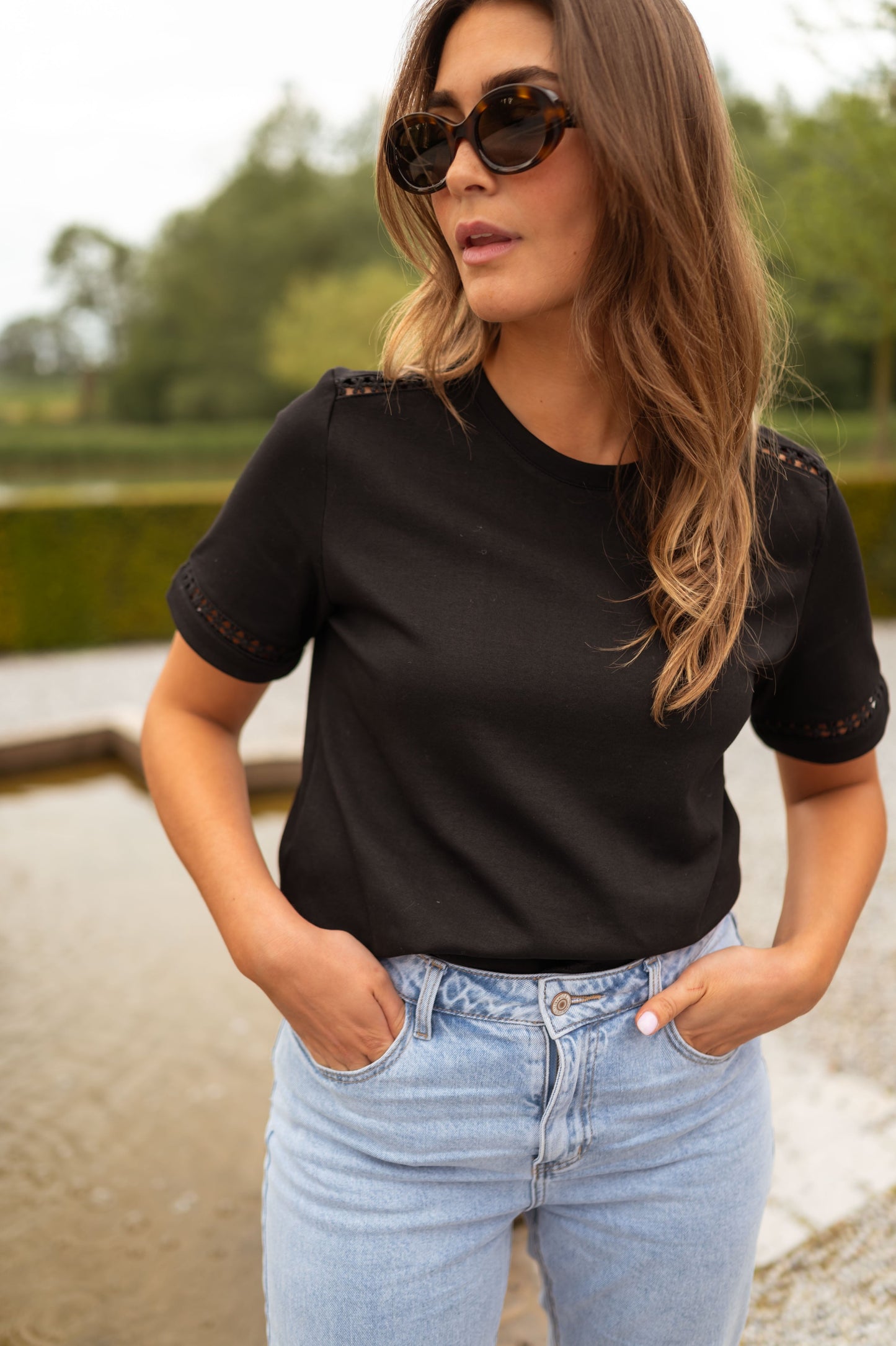 Black Embroidered Romina T-Shirt
