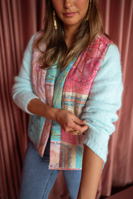 Pink and Blue Sleeveless Maia Jacket